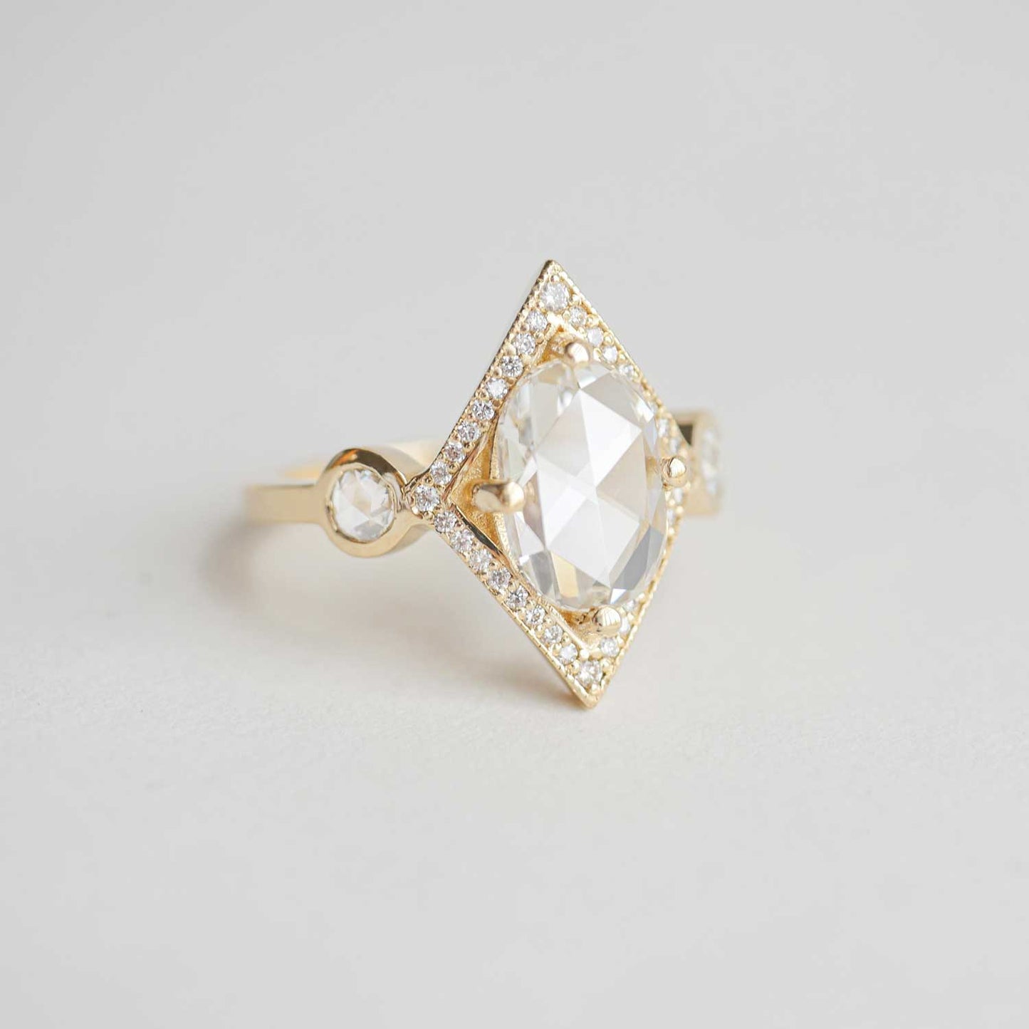 2.14 Carat Rose Cut Oval Diamond Shape Mosaic Ring