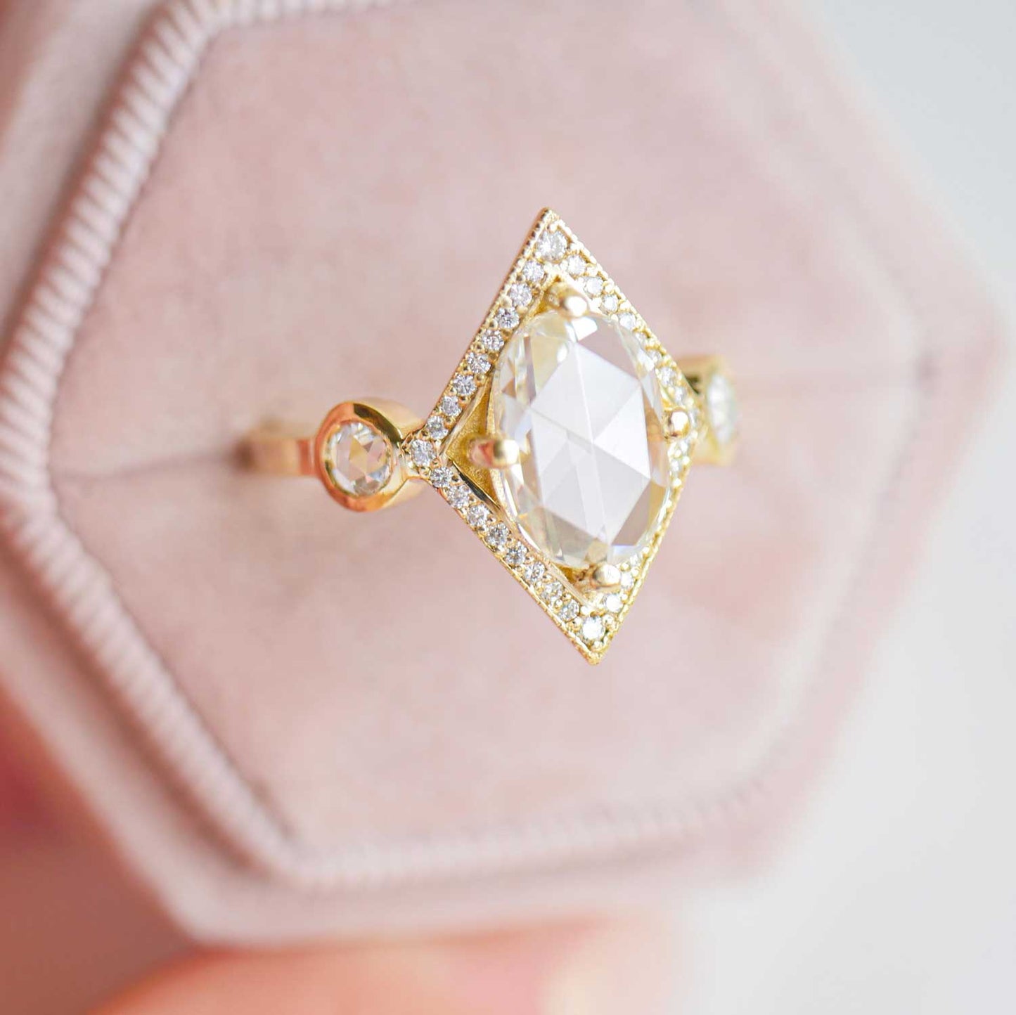 2.14 Carat Rose Cut Oval Diamond Shape Mosaic Ring