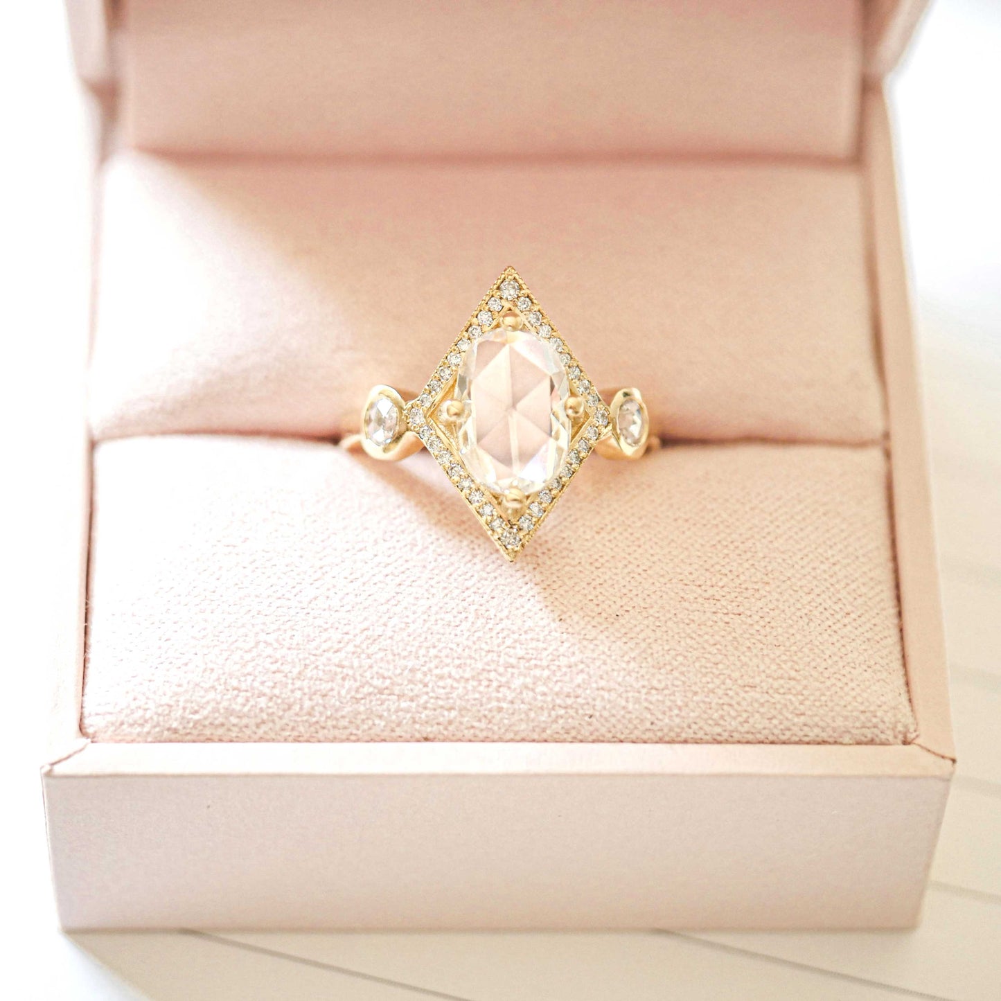 2.14 Carat Rose Cut Oval Diamond Shape Mosaic Ring