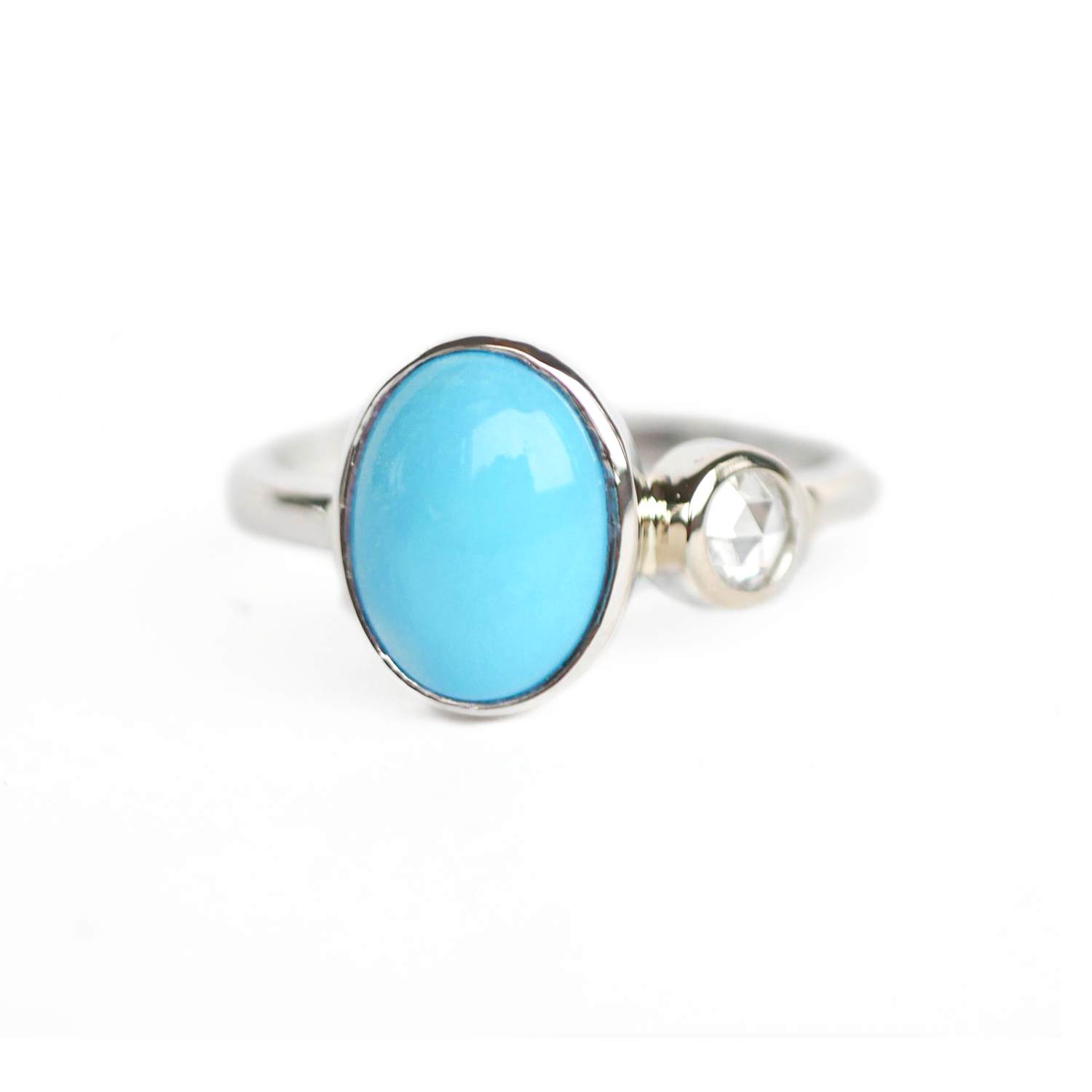 Oval Turquoise & Rose Cut Diamond Engagement Ring