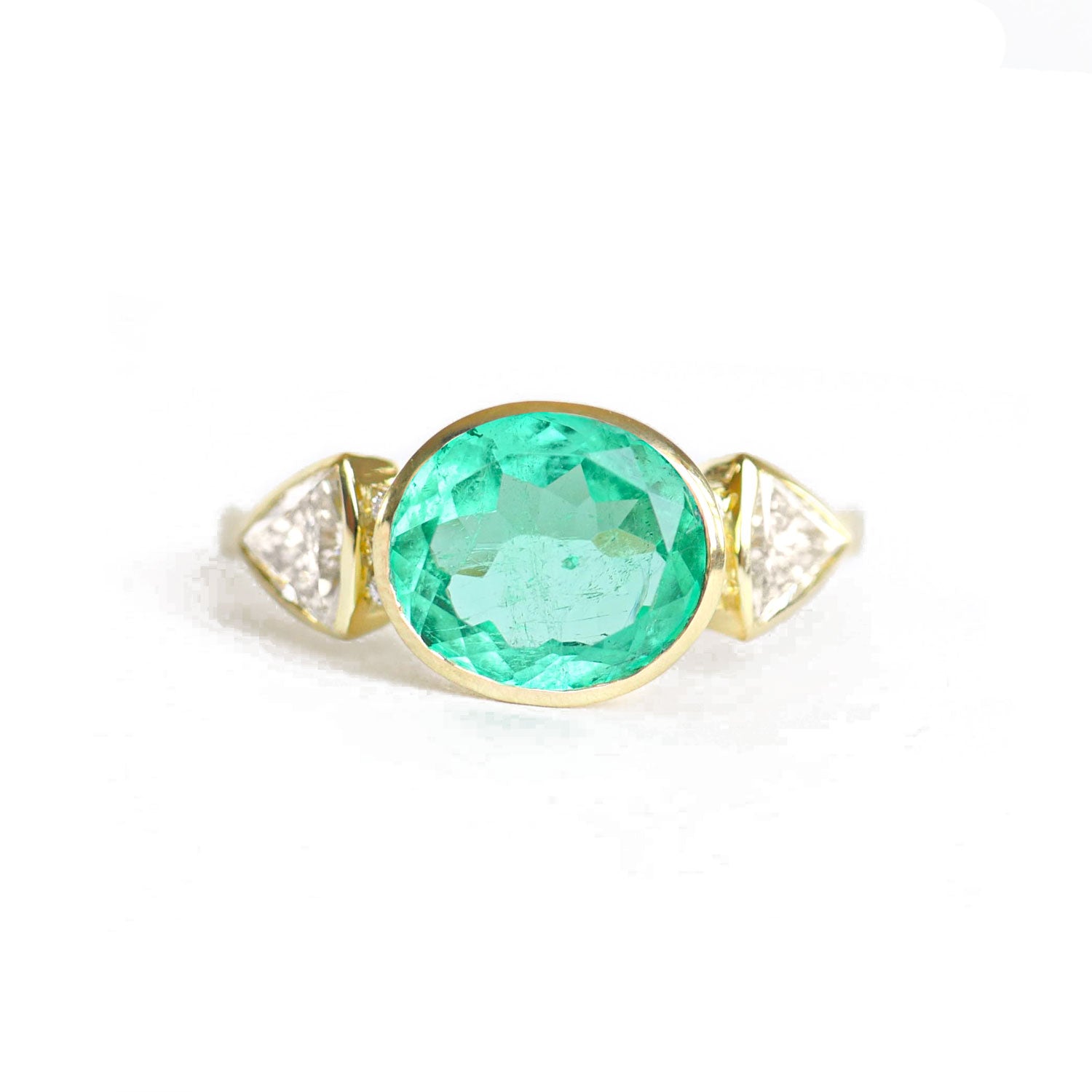 2.43 Carat Oval Colombian Emerald & Trillion Diamond Ring