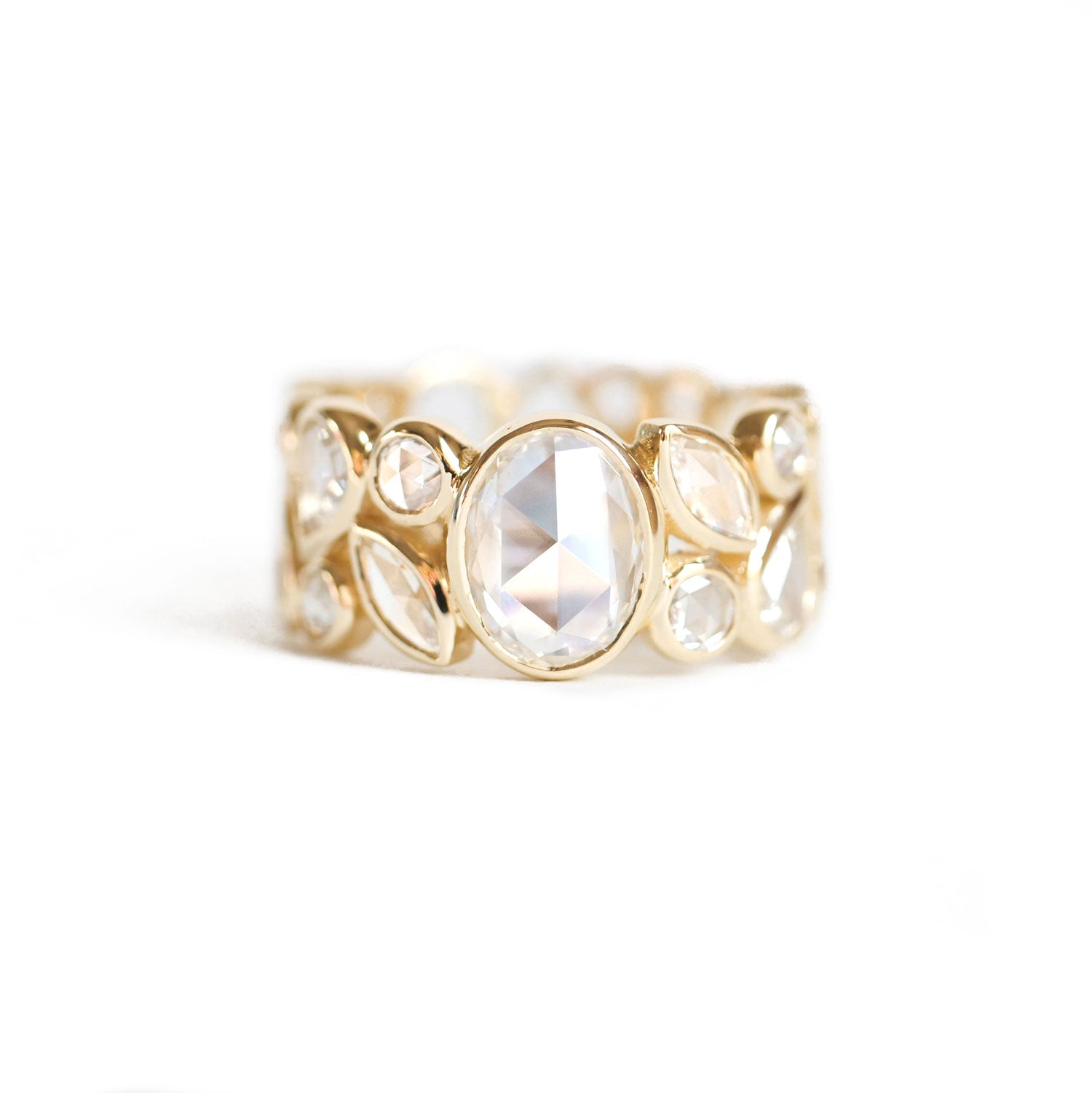 Wide Oval Rose Cut Diamond Multi Shape Ring