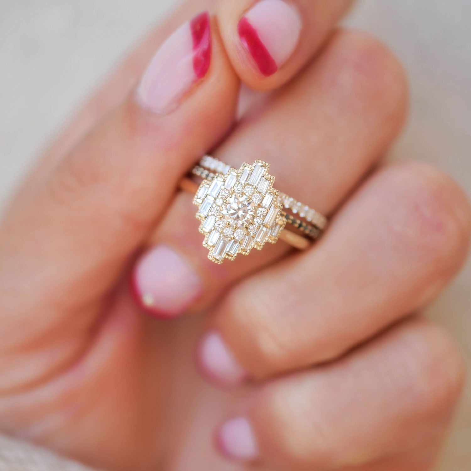 Deco Empire Baguette & Round Brilliant Diamond Mosaic Ring