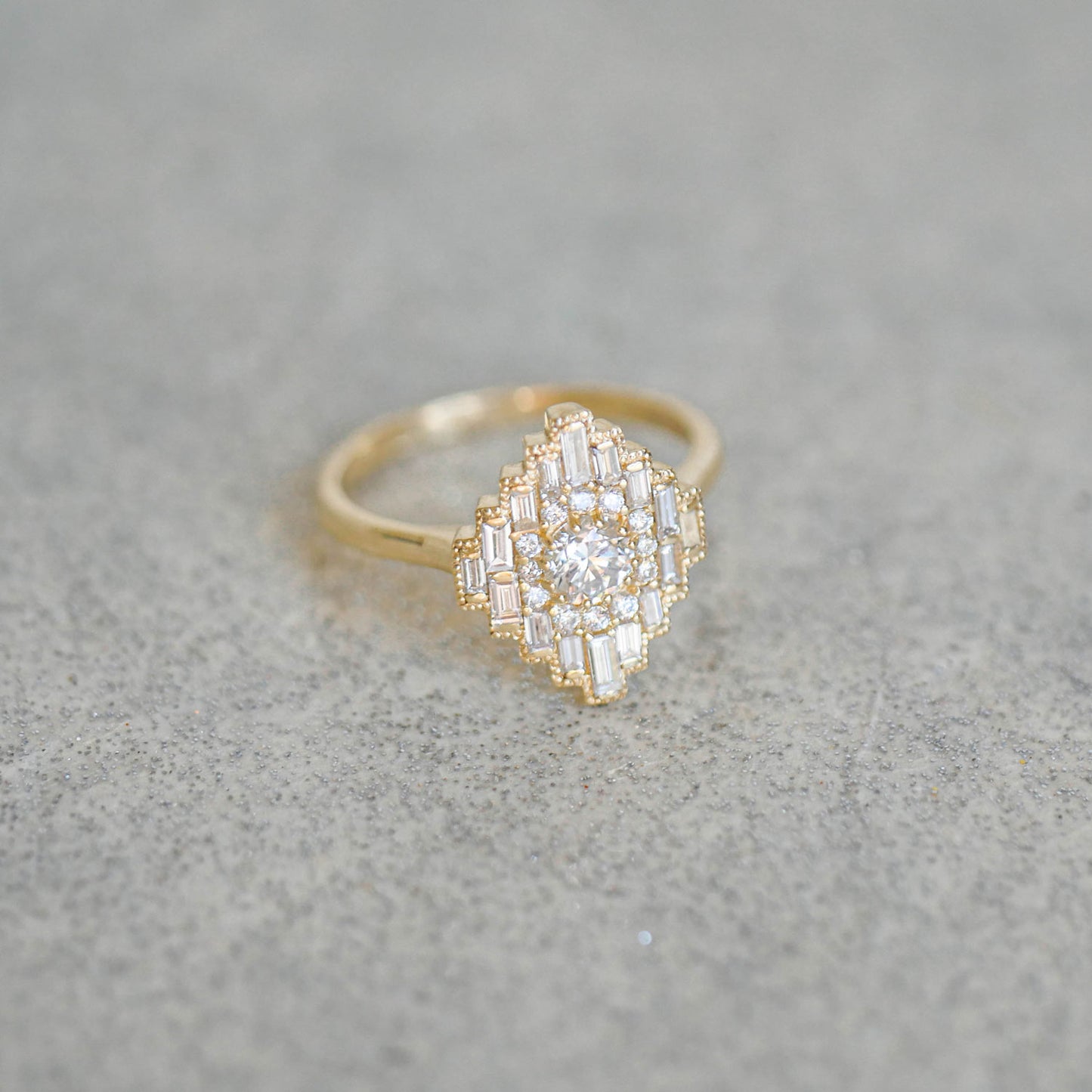 Deco Empire Baguette & Round Brilliant Diamond Mosaic Ring