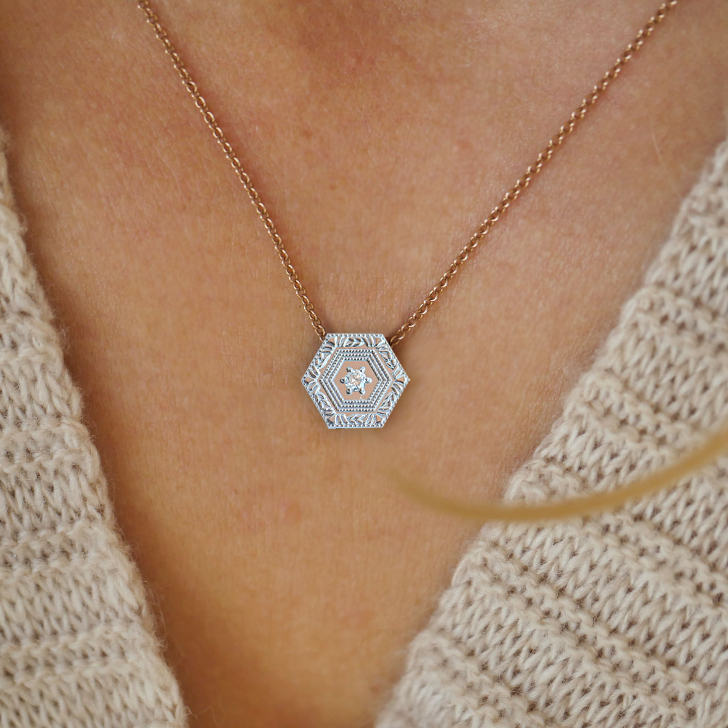 Engraved Hexagon Pendant