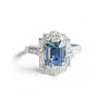 Emerald Cut Teal Sapphire Deco Halo Engagement Ring