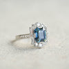 Emerald Cut Teal Sapphire Deco Halo Engagement Ring