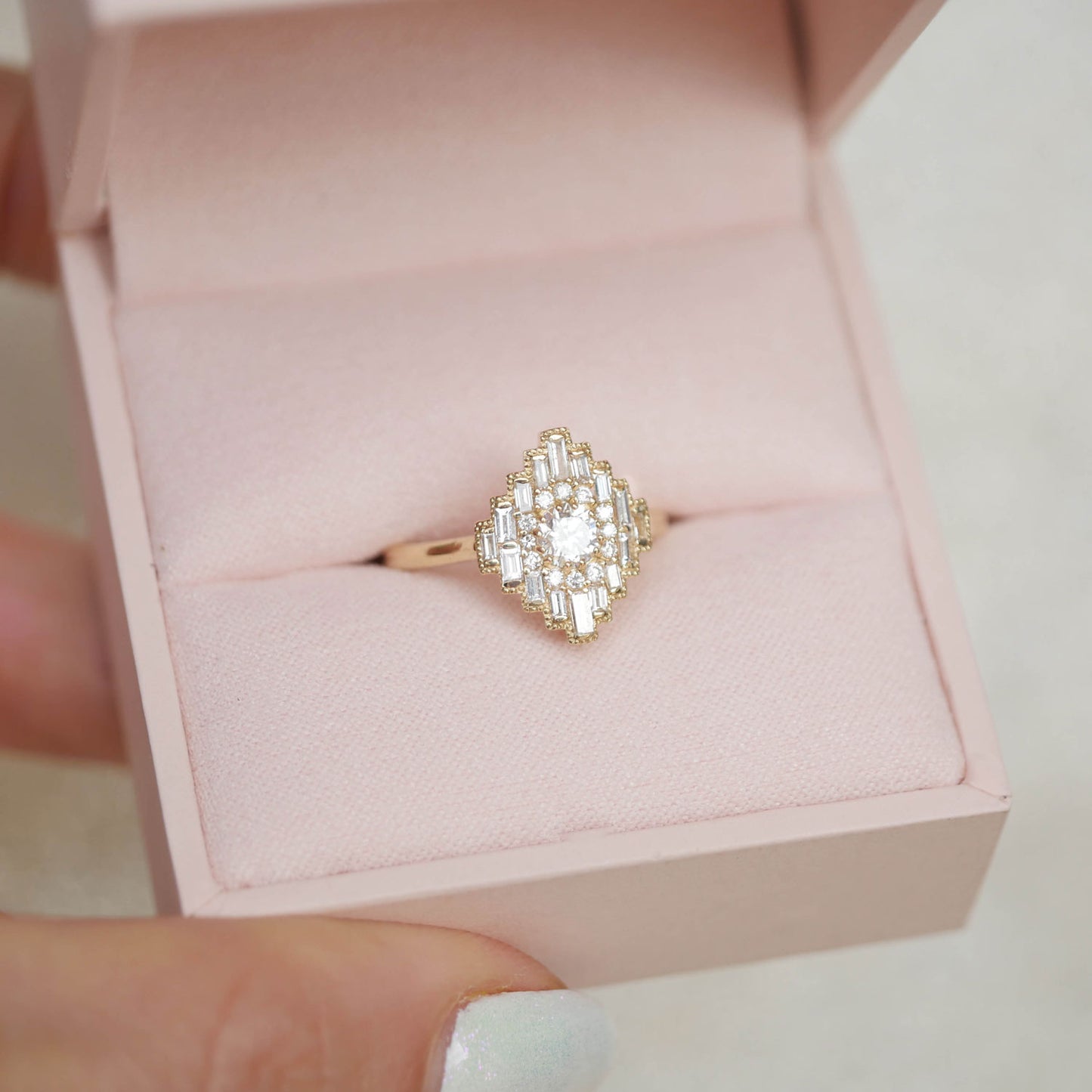Deco Empire Baguette & Round Brilliant Diamond Mosaic Ring