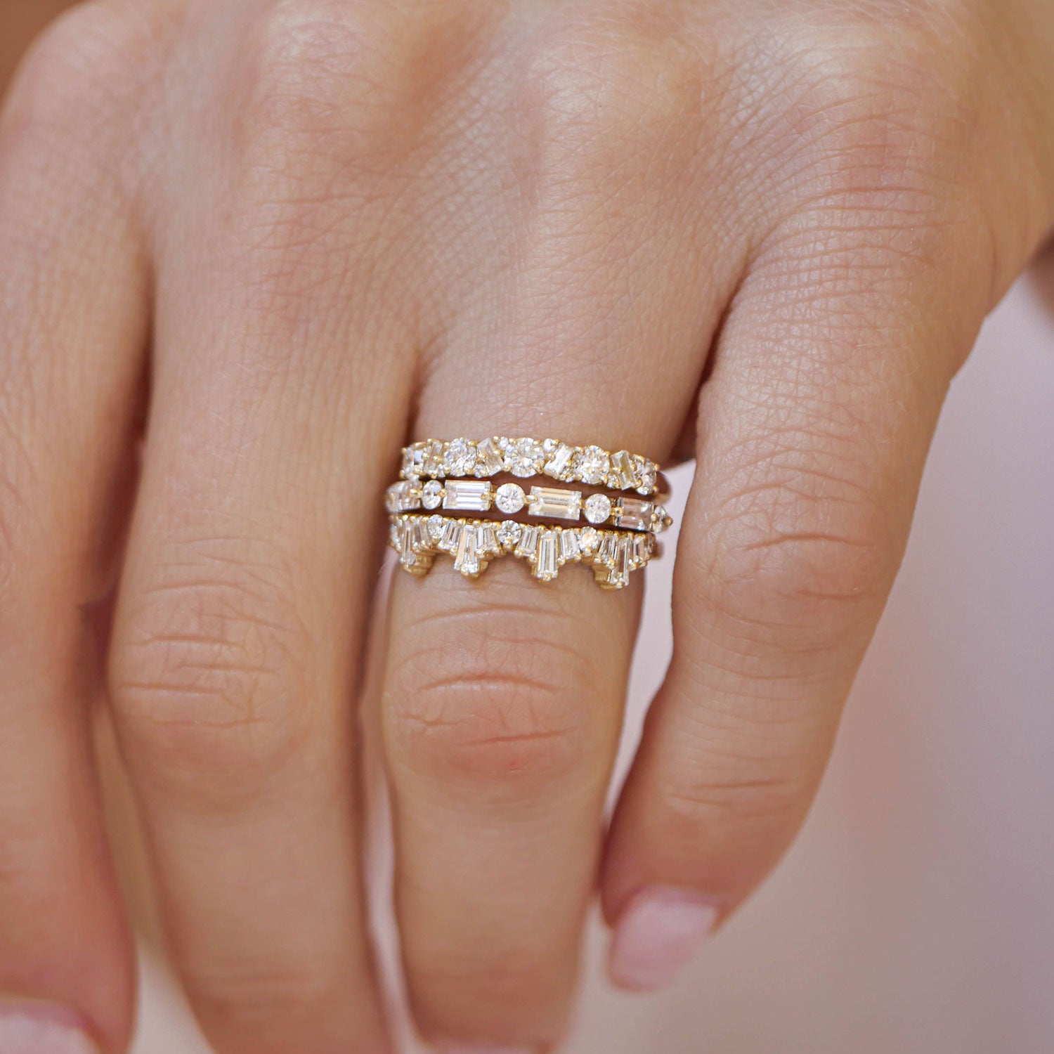 Floating Baguette & Round Diamond Ring