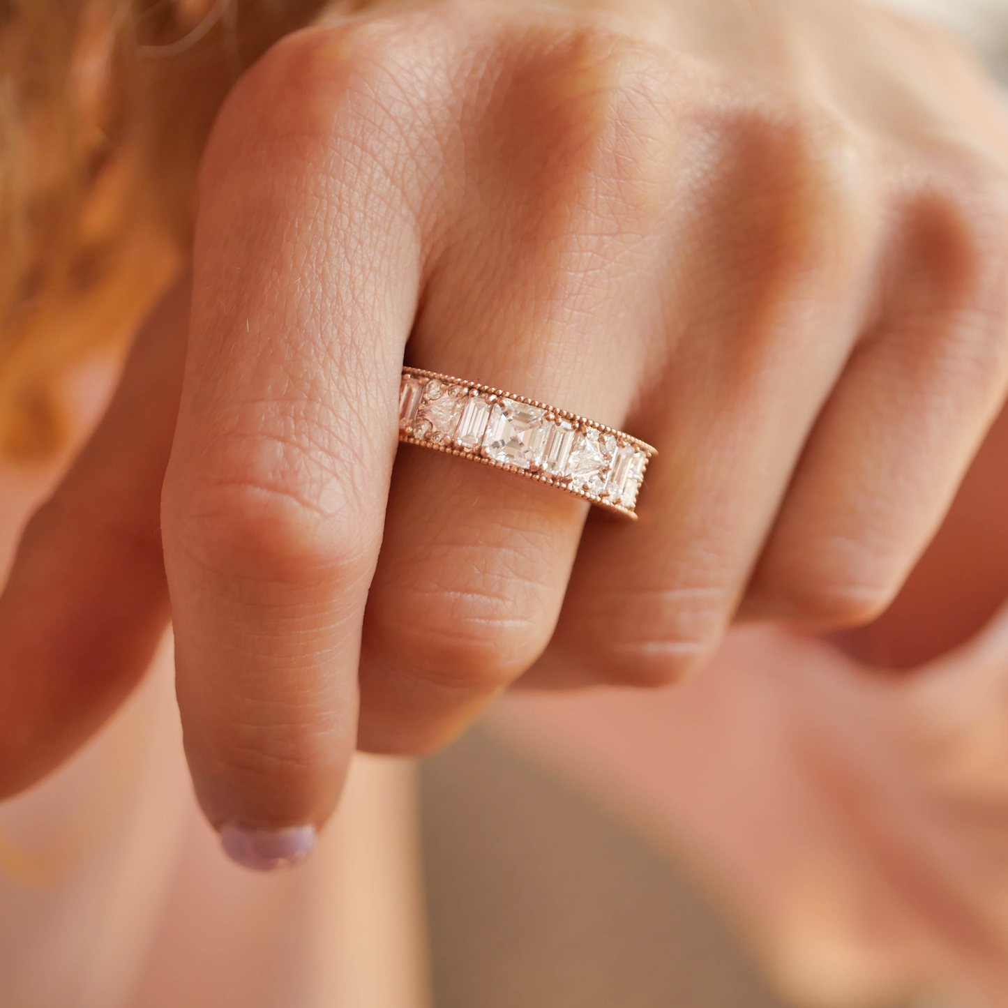 Asscher Cut Geometric Wide Diamond Mosaic Ring