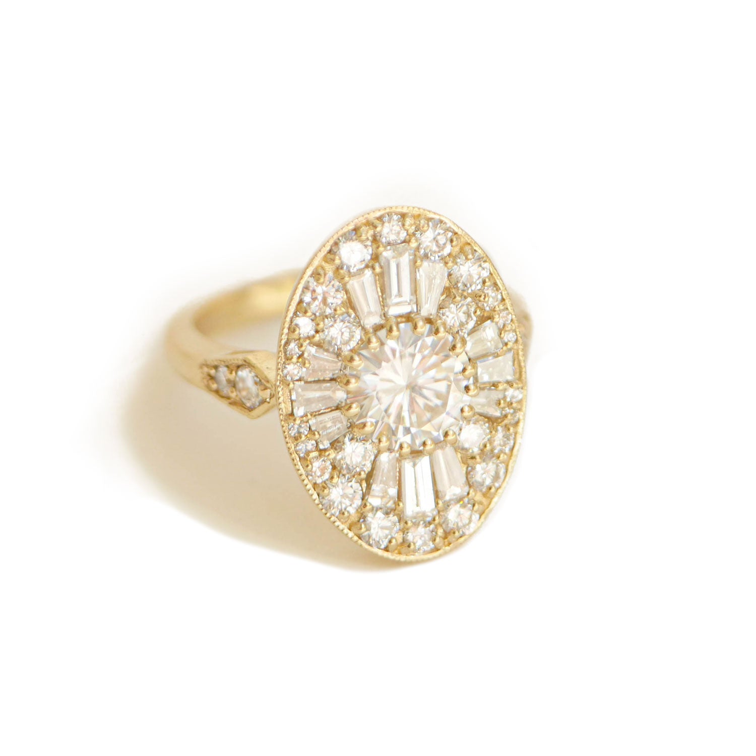 Custom Oval Shape Ballerina Round Diamond Mosaic Ring 1.00 ctw Moissanite center