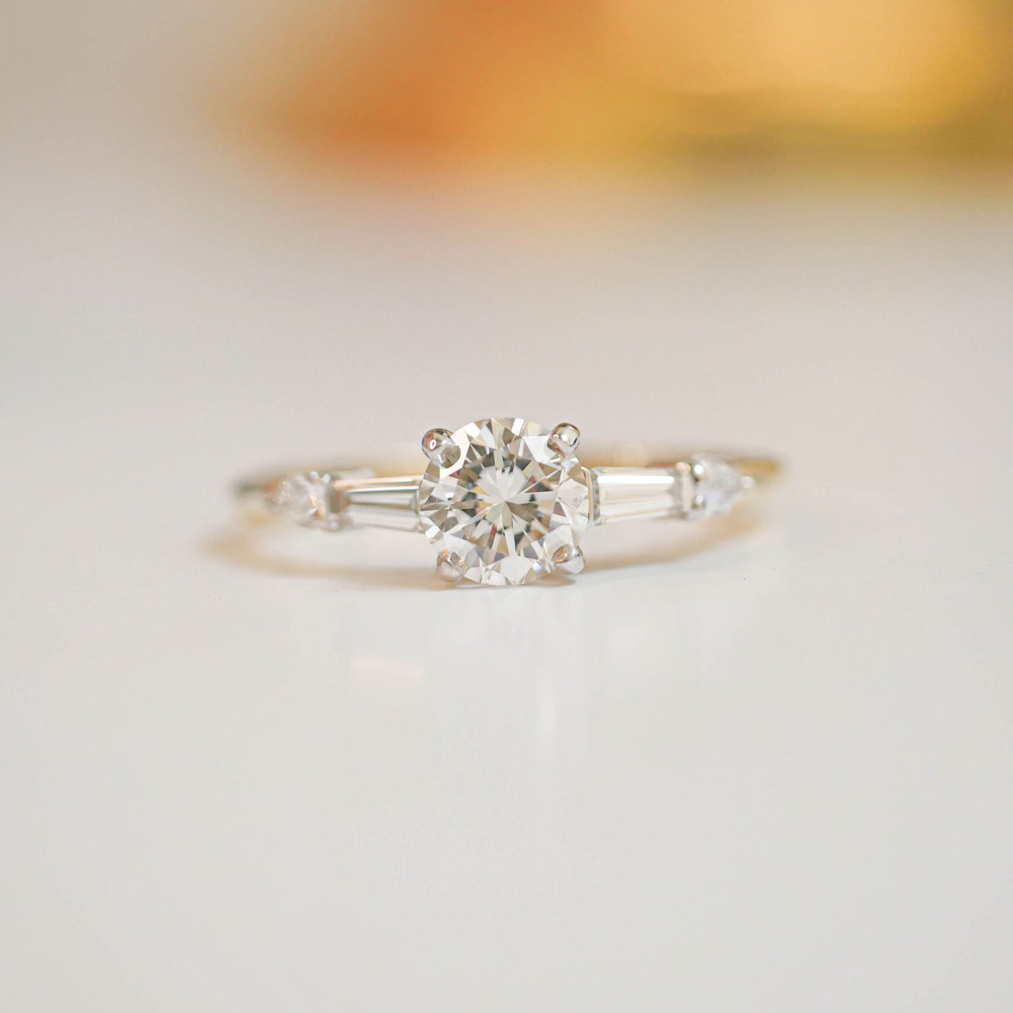 Round Baguette & Pear Diamond Ring