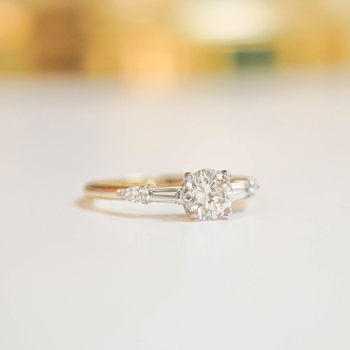 Round Baguette & Pear Diamond Ring