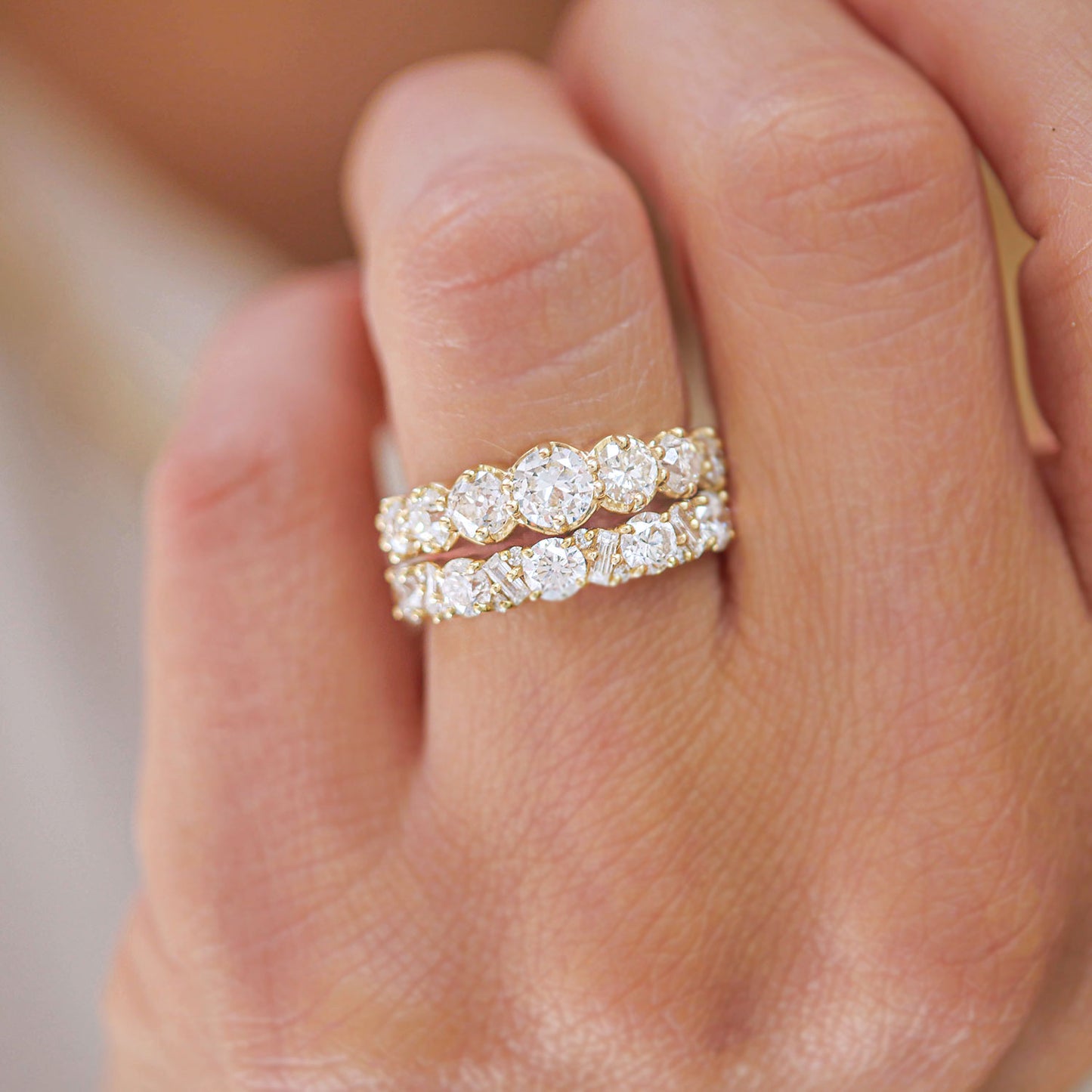 Old European Cut Diamond Line Ring