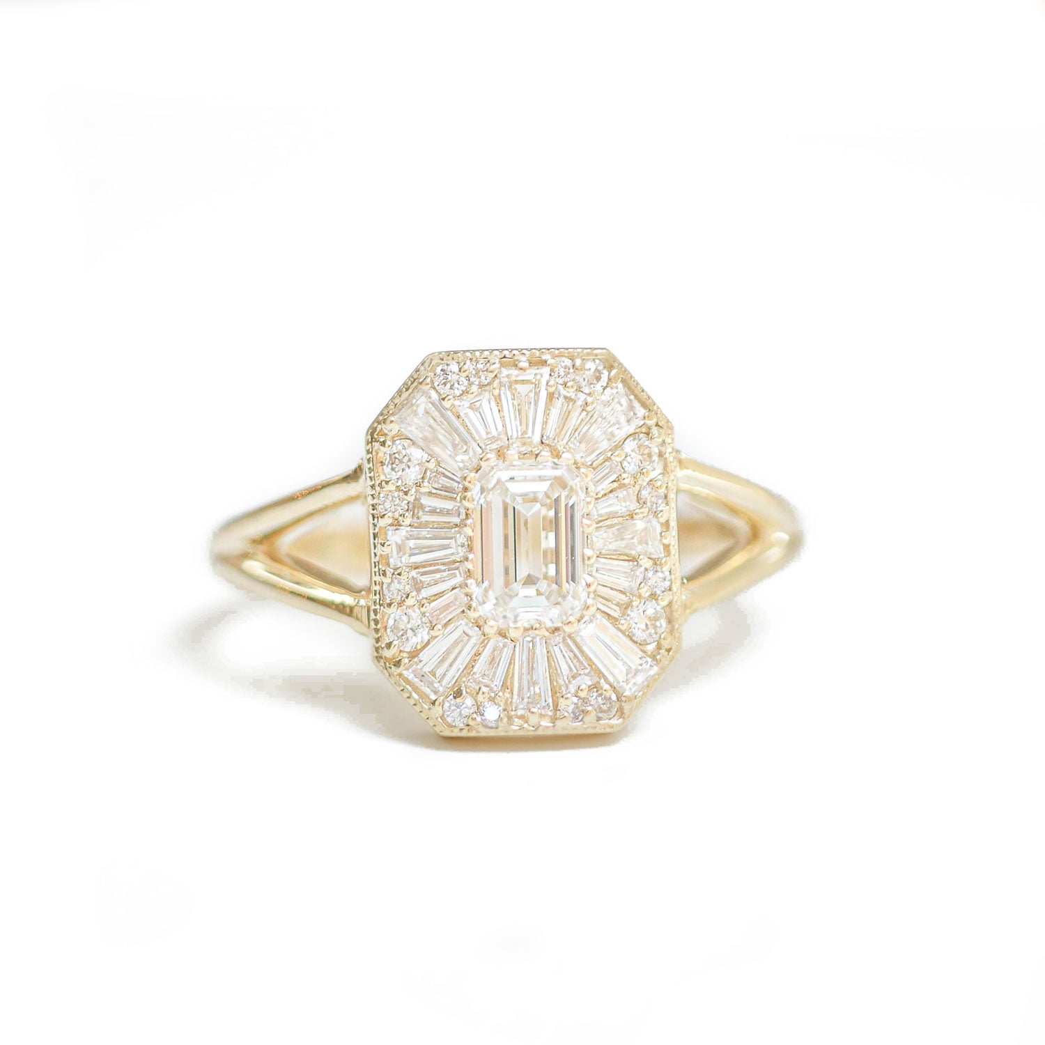 Split Shank Emerald Ballerina Diamond Mosaic Ring