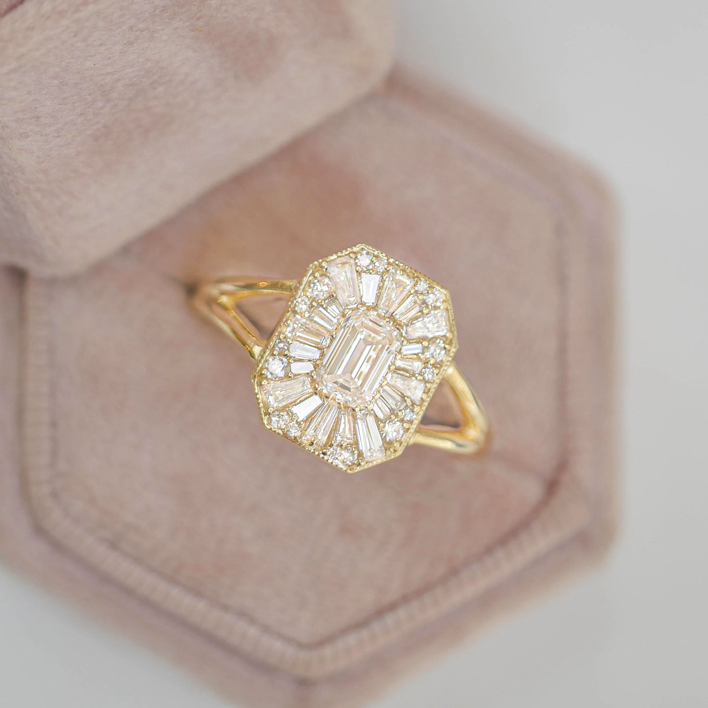 Split Shank Emerald Ballerina Diamond Mosaic Ring