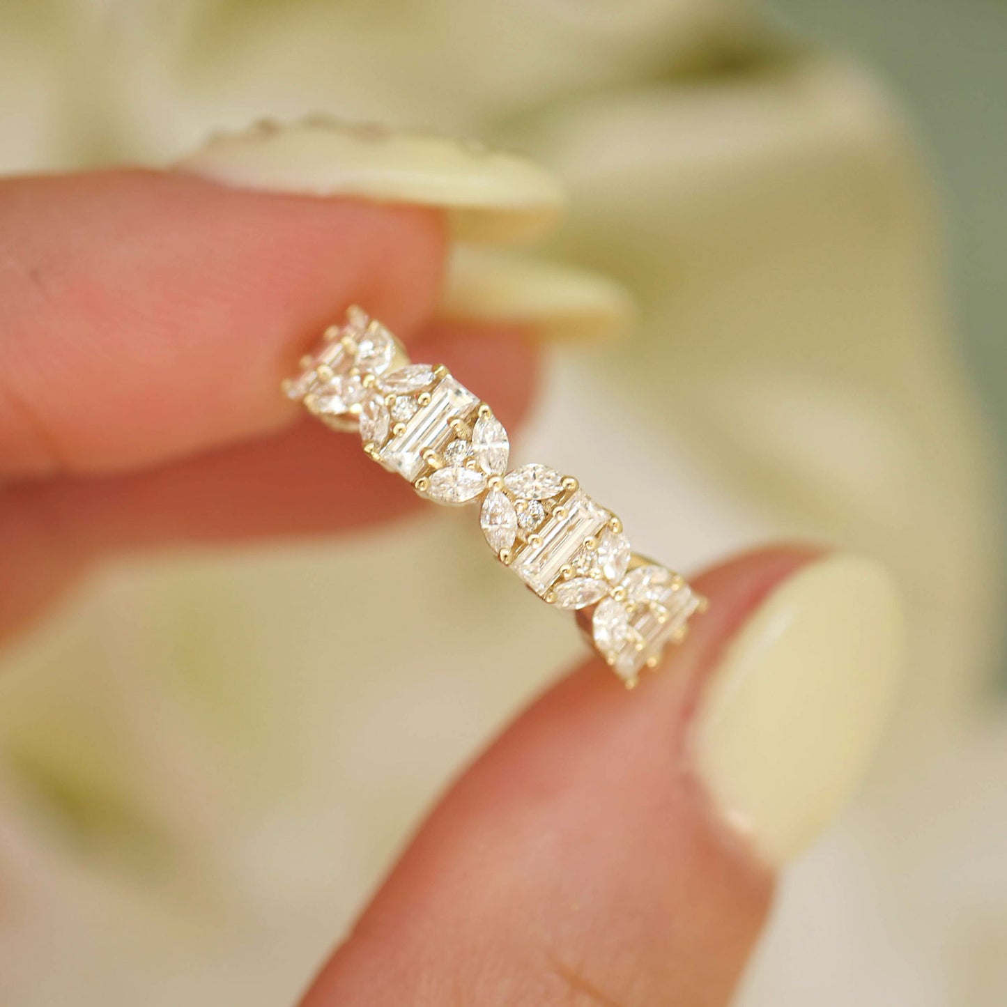 Marquise & Baguette Lotus Diamond Mosaic Ring