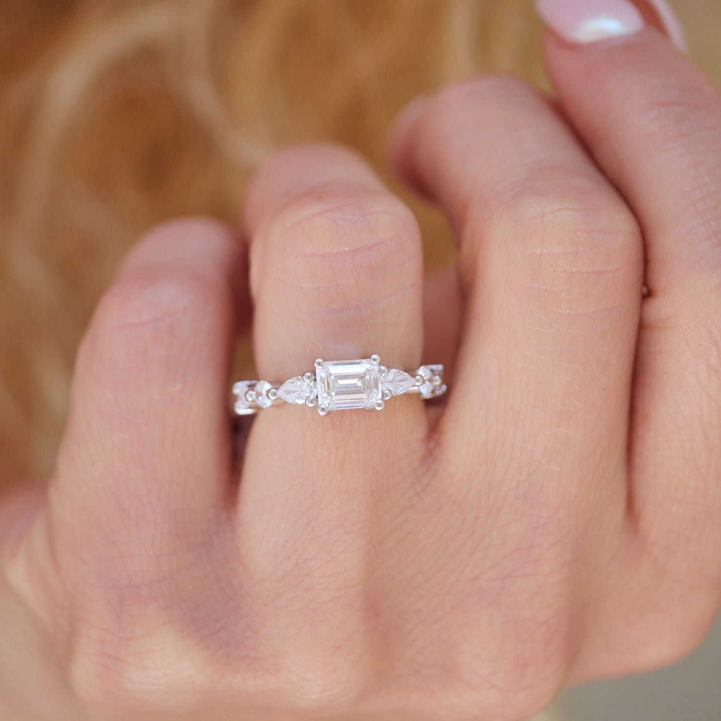 1.00 Carat East West Emerald Cut Mosaic Diamond Ring