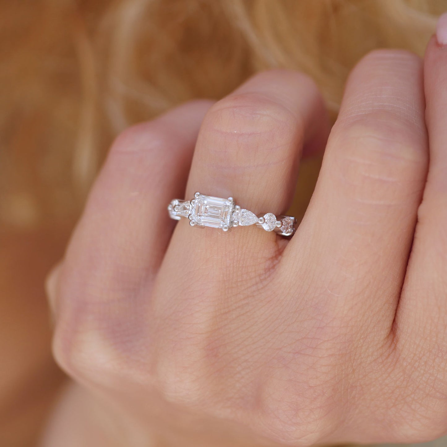 1.00 Carat East West Emerald Cut Mosaic Diamond Ring