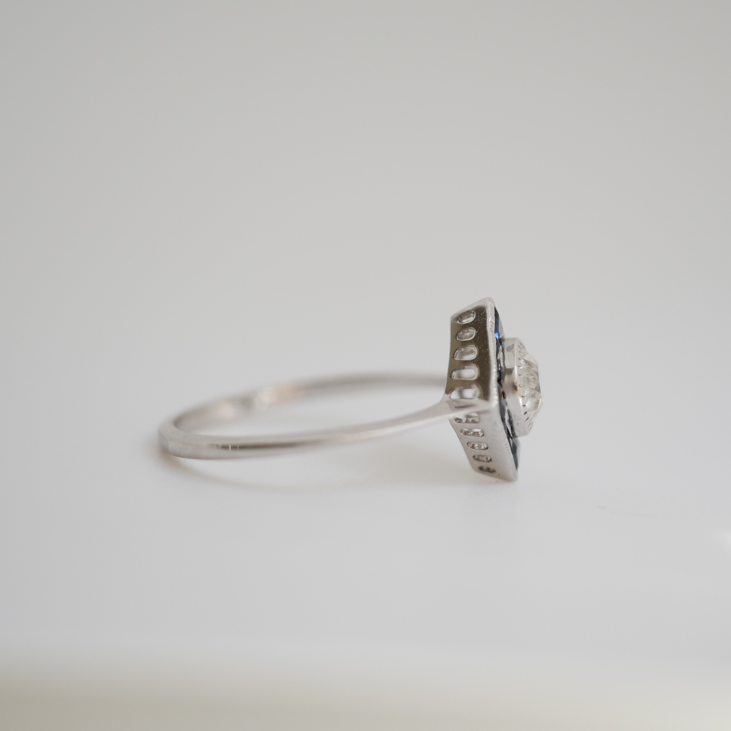 Art Deco Calibre Cut Sapphire & Old European Cut Diamond Ring