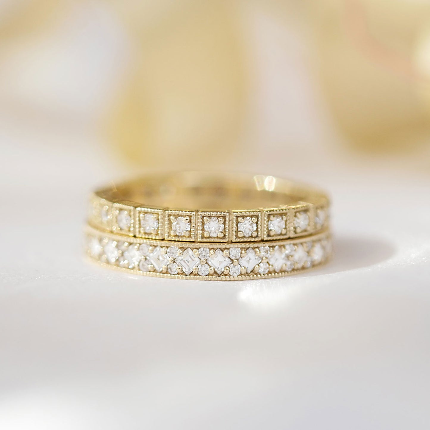 Carré & Round Milgrain Diamond Mosaic Ring