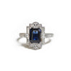 Dark Blue Emerald Cut Sapphire Deco Halo Engagement Ring