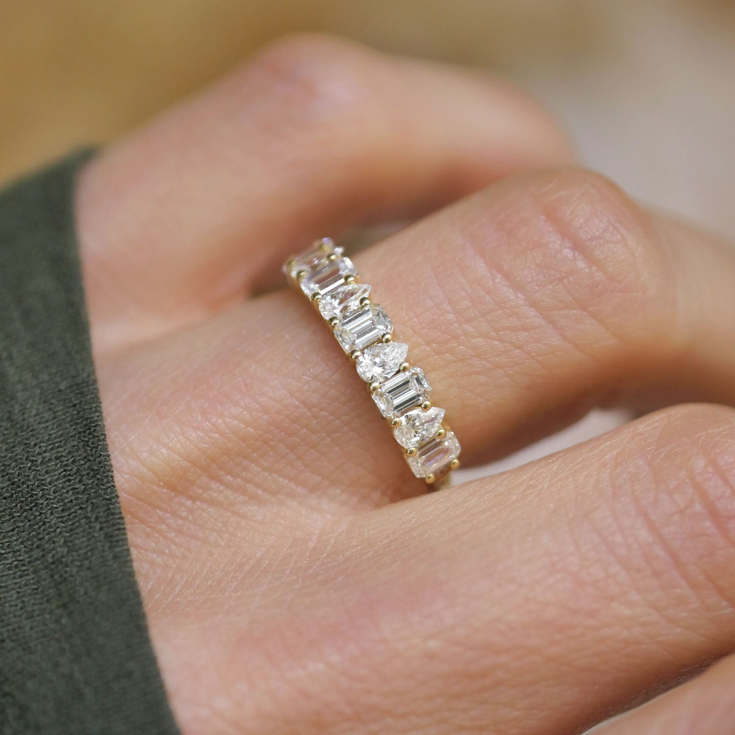 Emerald & Pear Diamond Mosaic Band .5mm Larger Custom (Copy)