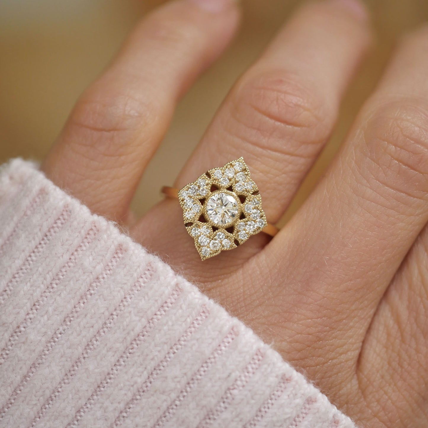 Deco Baroque Round Brilliant Diamond Mosaic Ring
