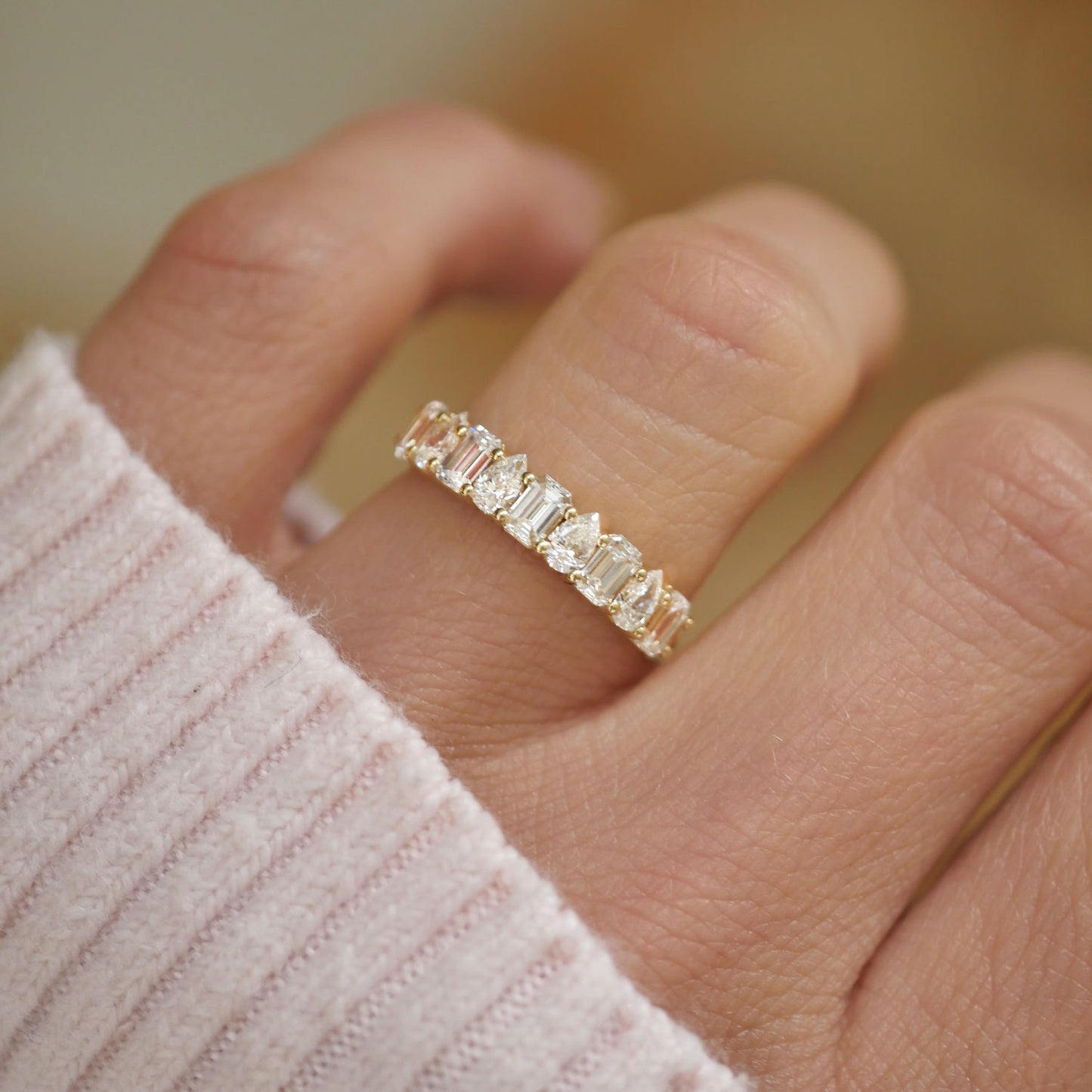 Emerald & Pear Diamond Mosaic Band .5mm Larger Custom (Copy)