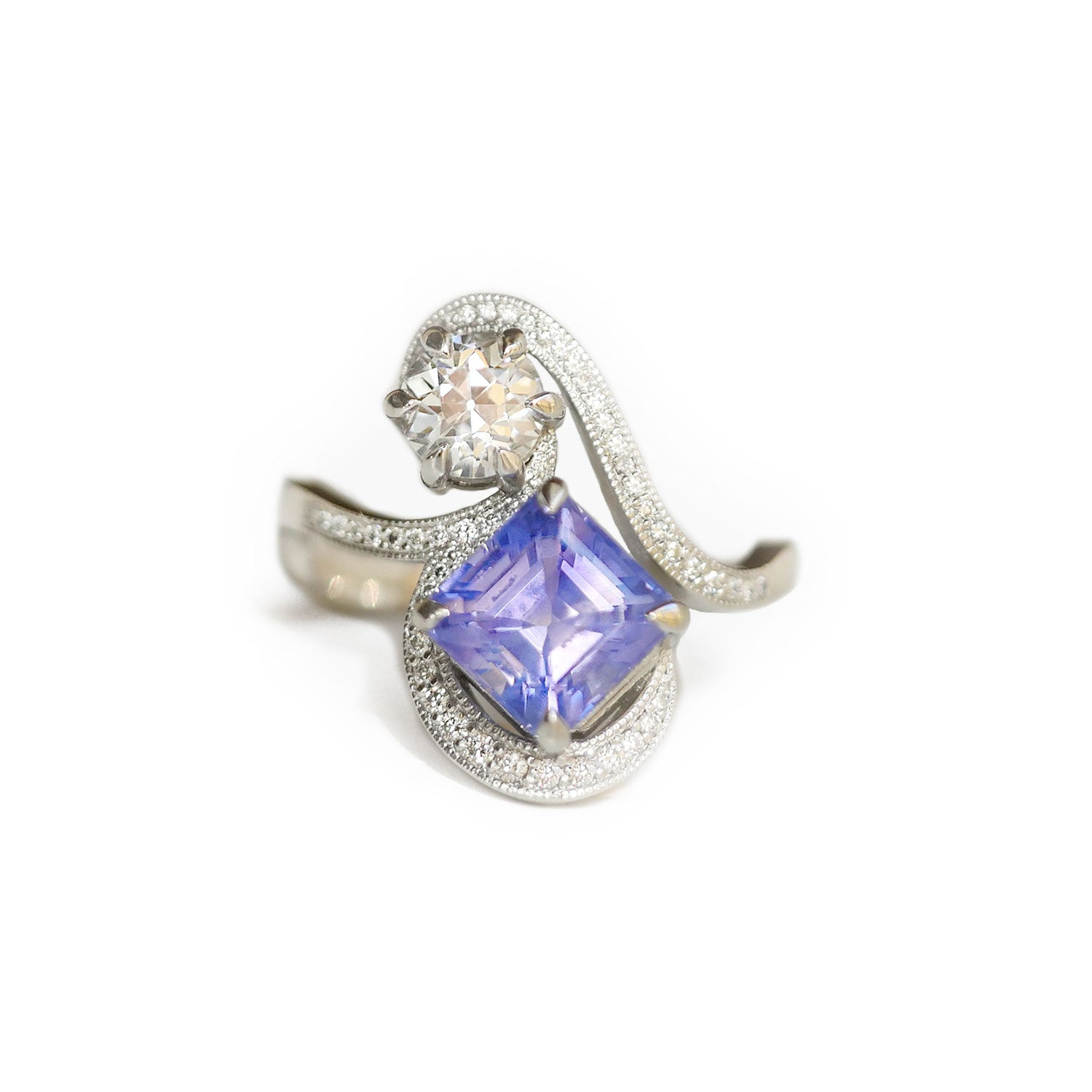 Violet Sapphire & Diamond Toi et Moi Ring