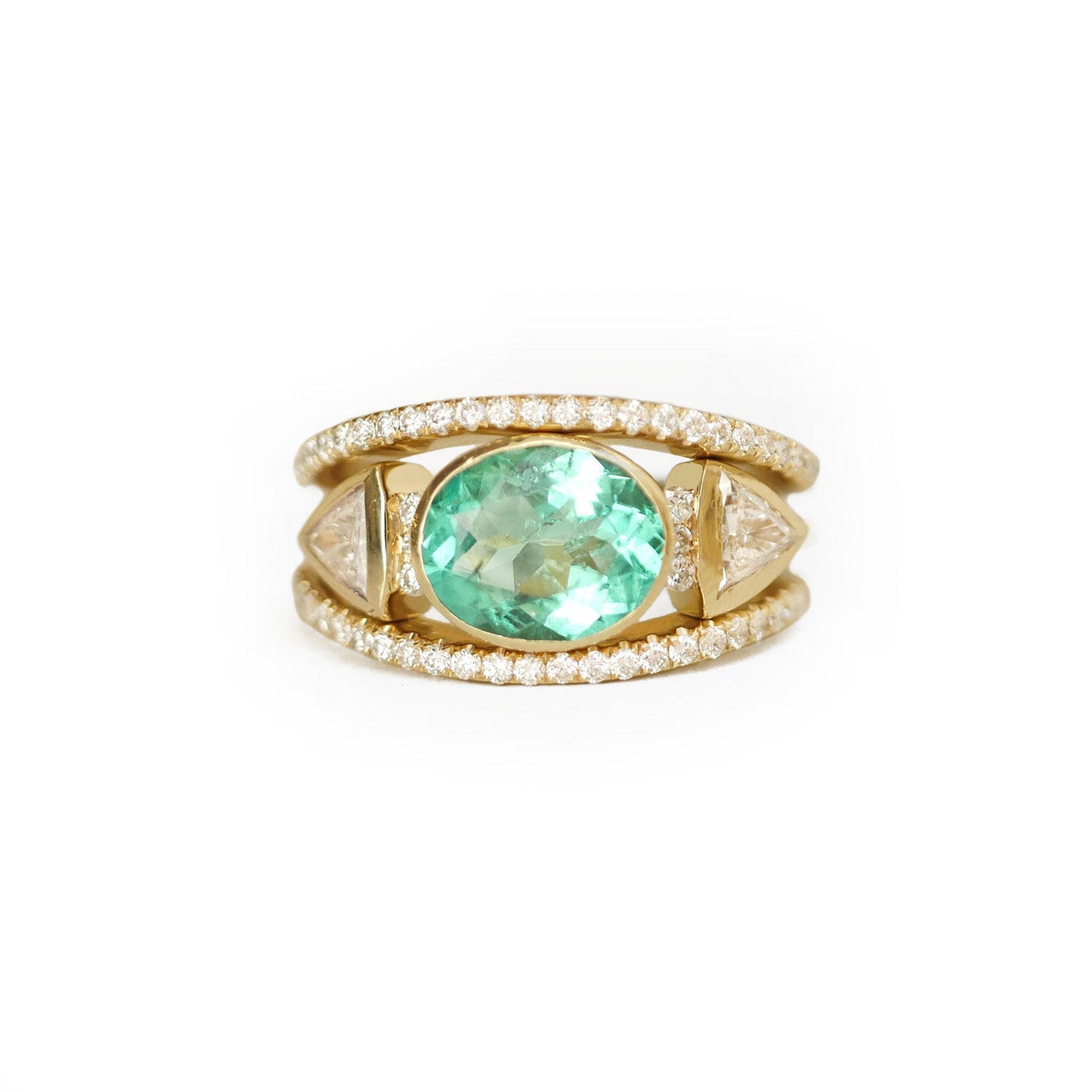 Oval Emerald & Trillion Diamond Stacking Ring Set