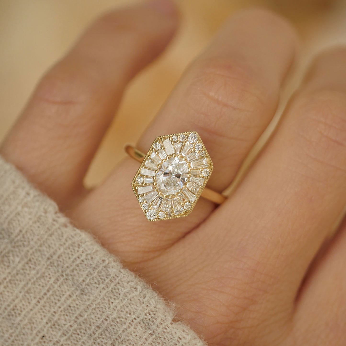 Elongated Hexagon Oval Ballerina Diamond Mosaic Ring
