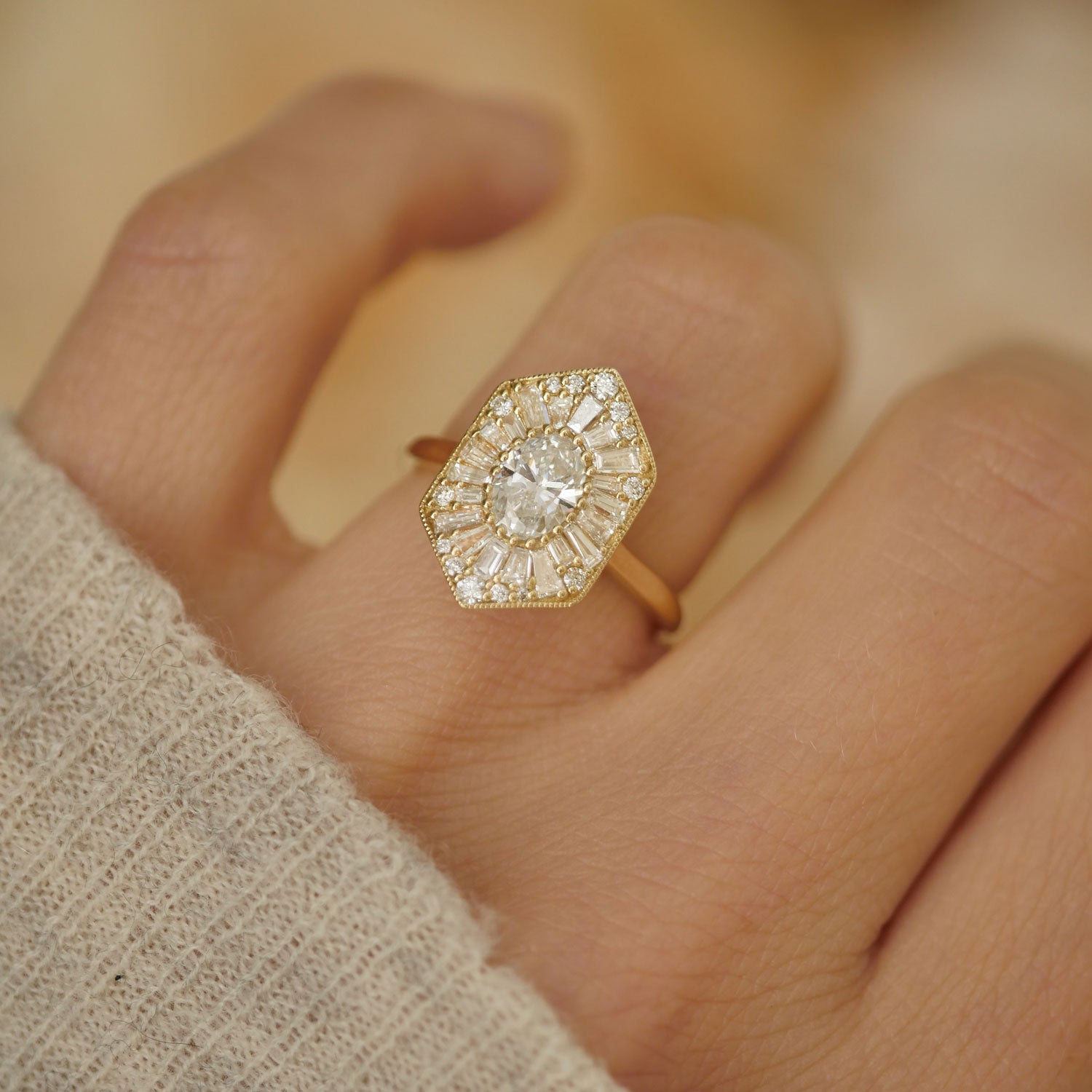 Elongated Hexagon Oval Ballerina Diamond Mosaic Ring