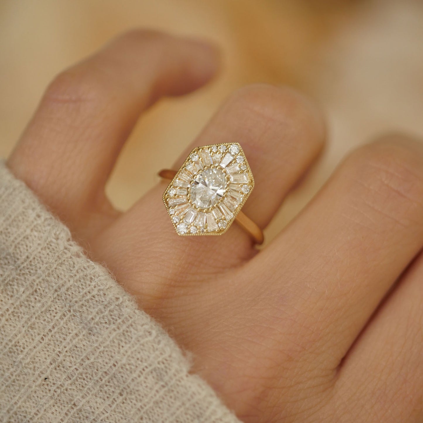 Elongated Hexagon Oval Ballerina Diamond Mosaic Ring