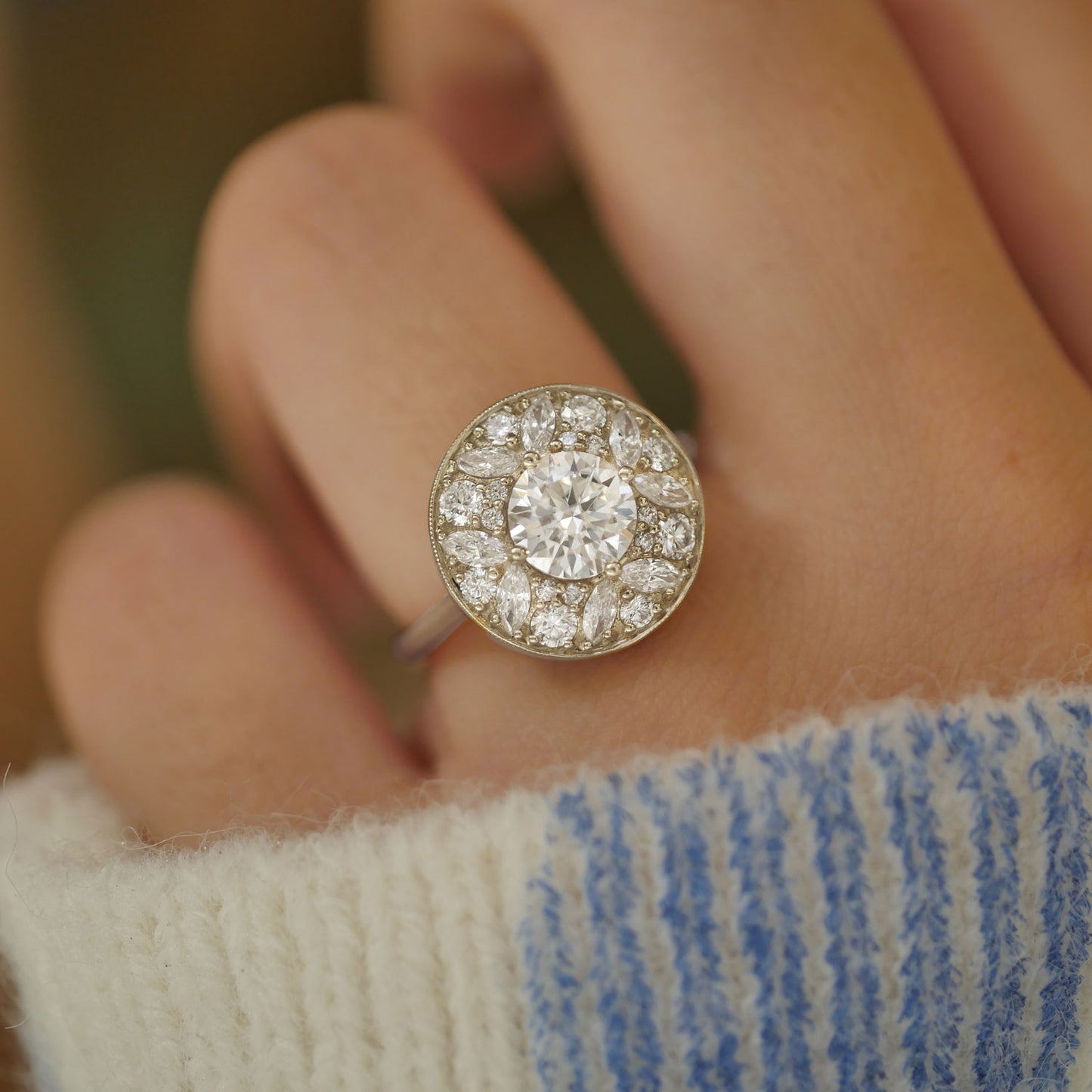 Marquise & Round Brilliant Cut Diamond Mosaic Ring 1.00 ctw center