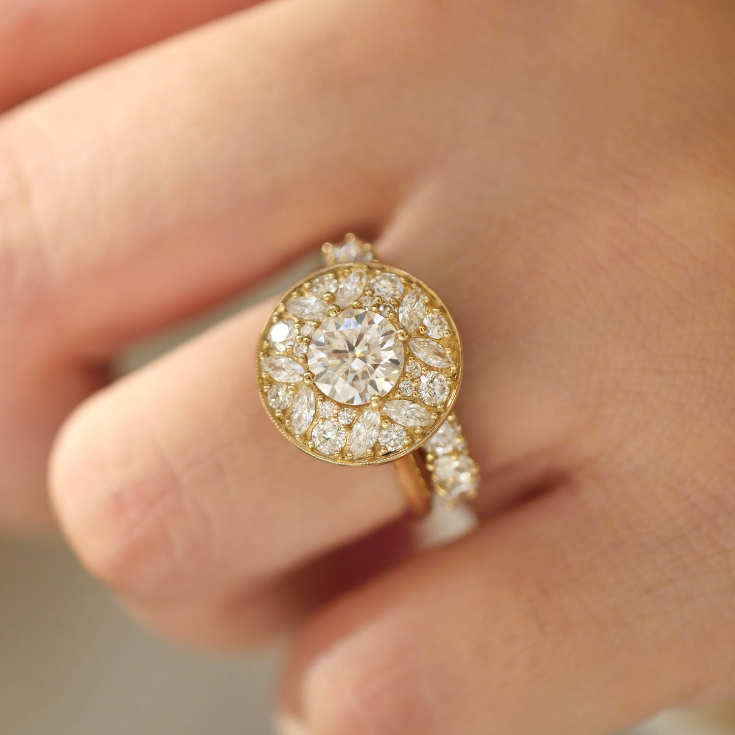 Marquise & Round Brilliant Cut Diamond Mosaic Ring 1.00 ctw center