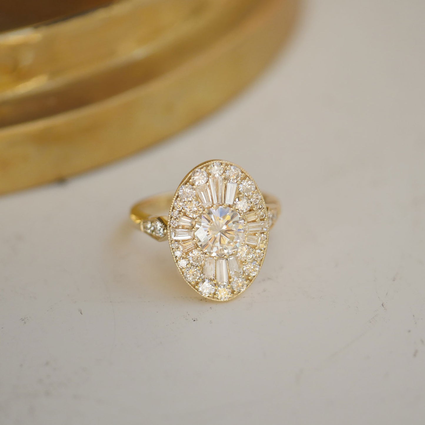 Oval Shape Ballerina Round Diamond Mosaic Ring 1.00 ctw. center