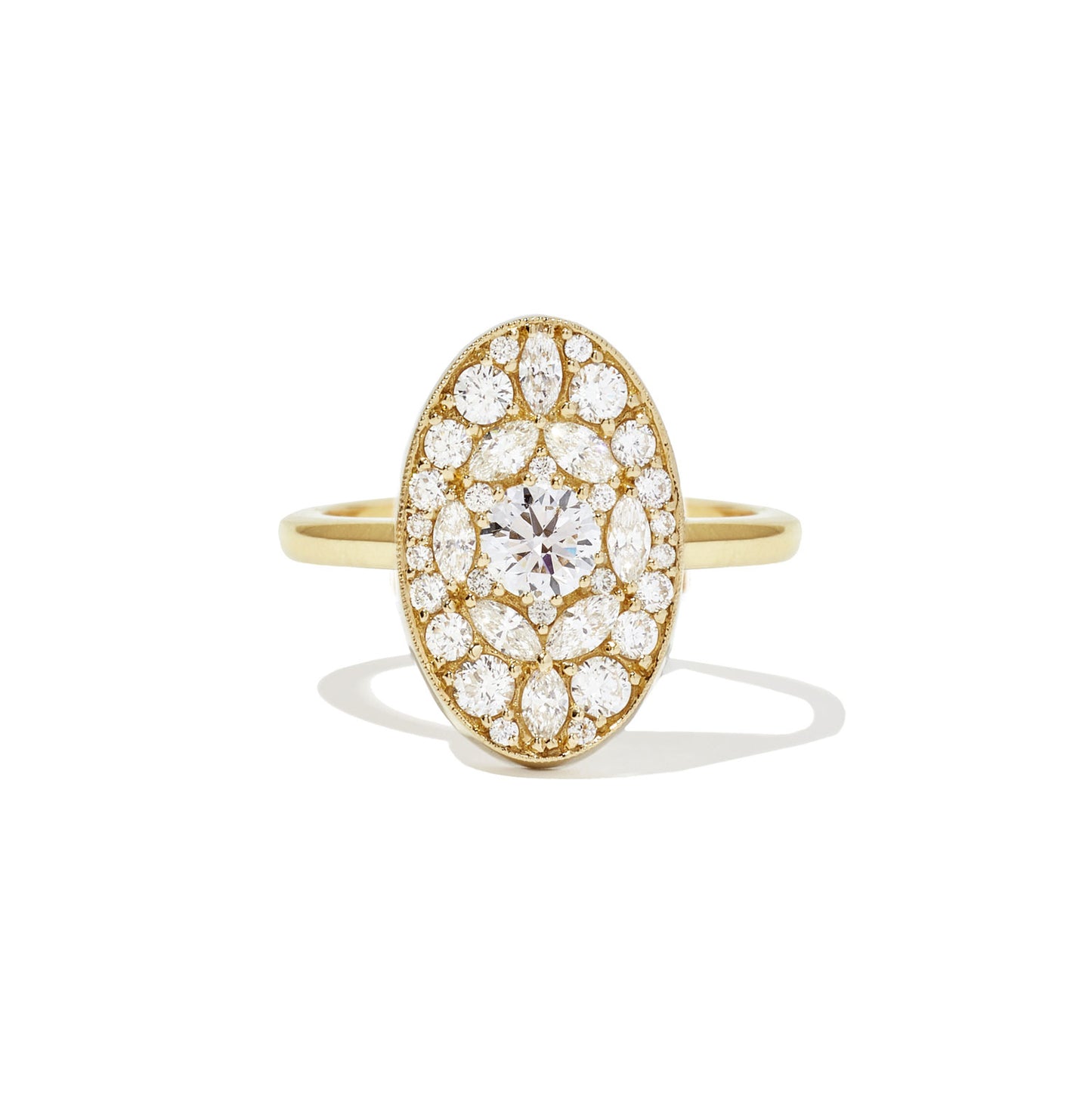 Oval Shape Marquise and Round Brilliant Cut Diamond Mosaic Ring