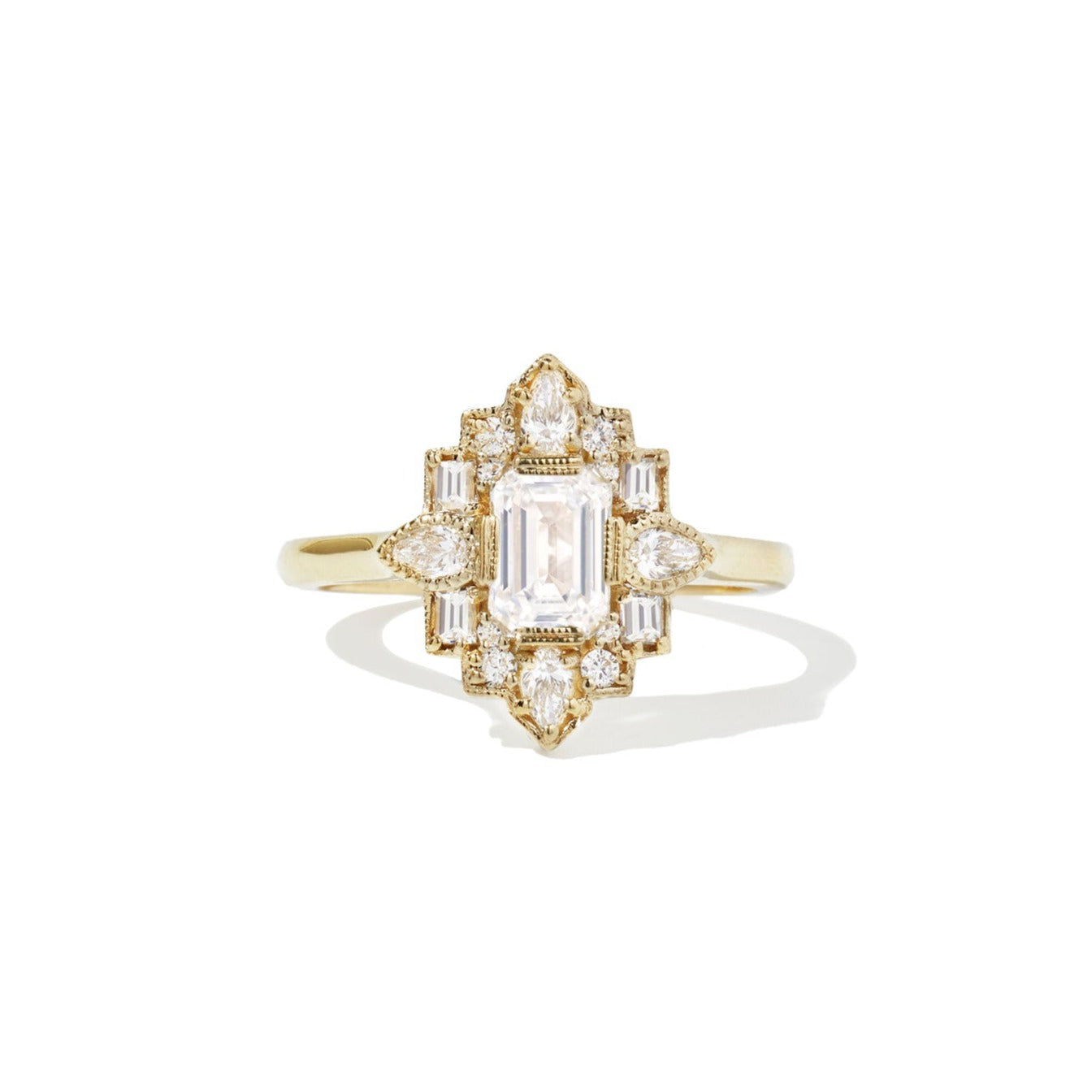 Deco Emerald & Pear Diamond Mosaic Ring