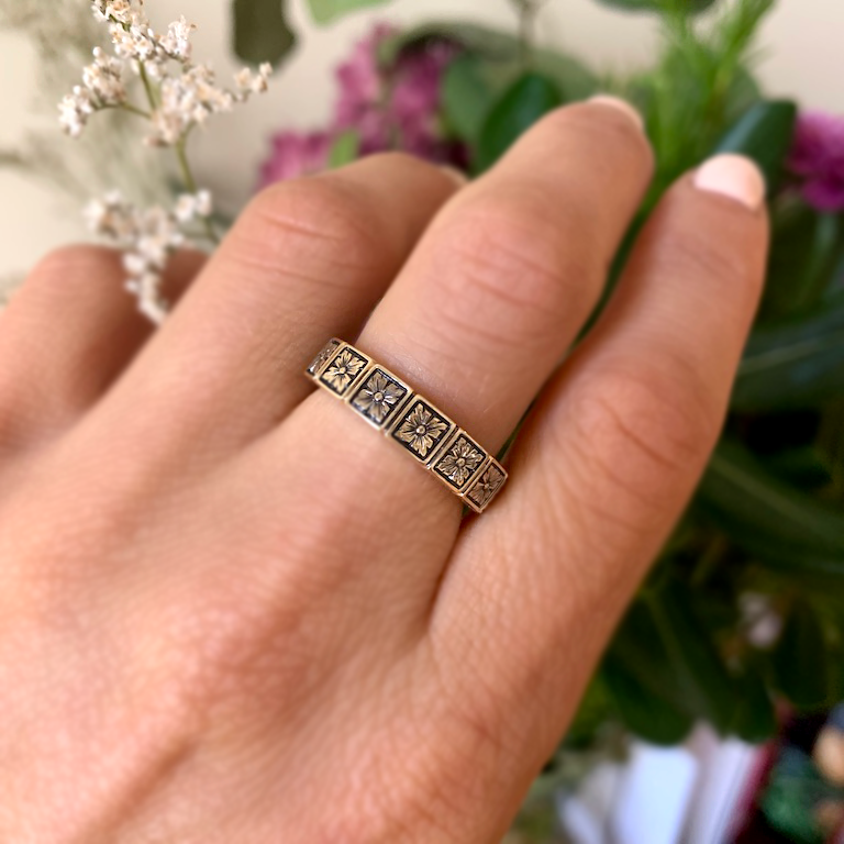 5mm Art Deco Engraved Notched Band Ring