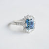 Emerald Cut Teal Sapphire Deco Halo Engagement Ring