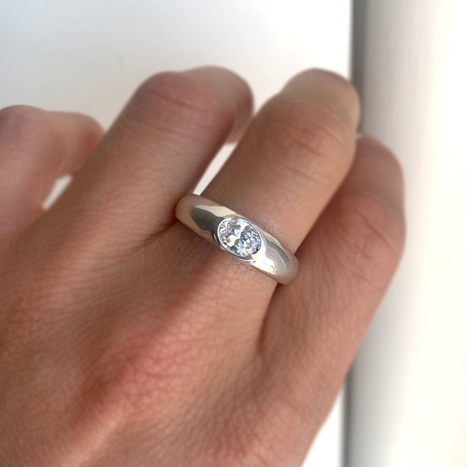 Oval Diamond Signet Ring