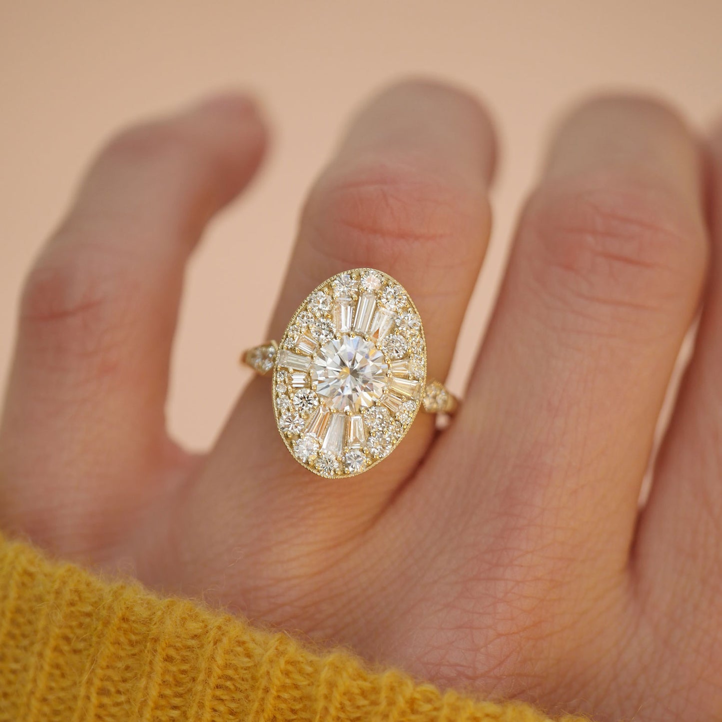 Oval Shape Ballerina Round Diamond Mosaic Ring 1.00 ctw. center