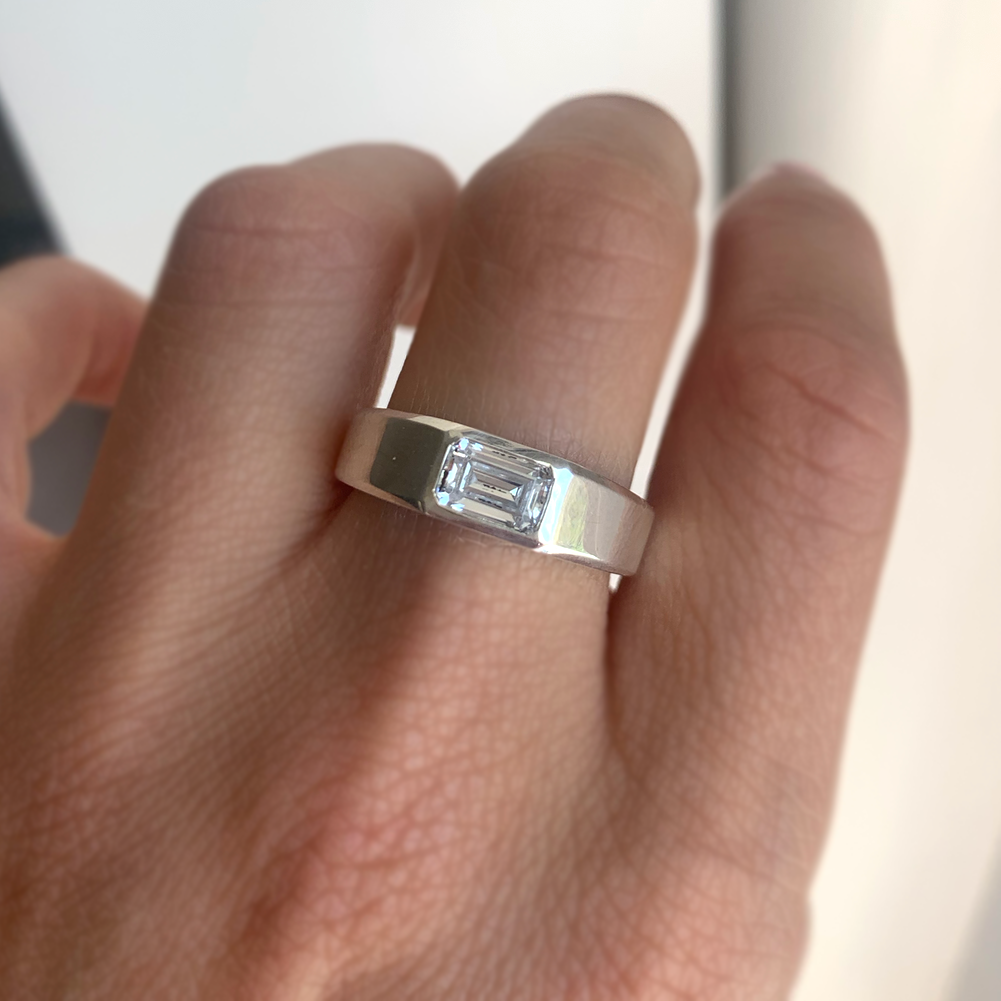 Emerald-Cut Moissanite Signet Ring