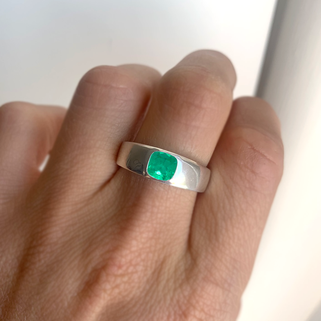 Cushion Emerald Signet Ring