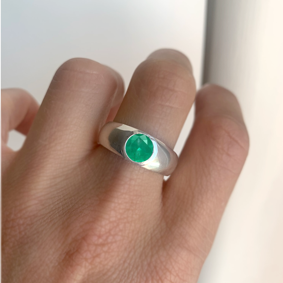 Round Emerald Signet Ring
