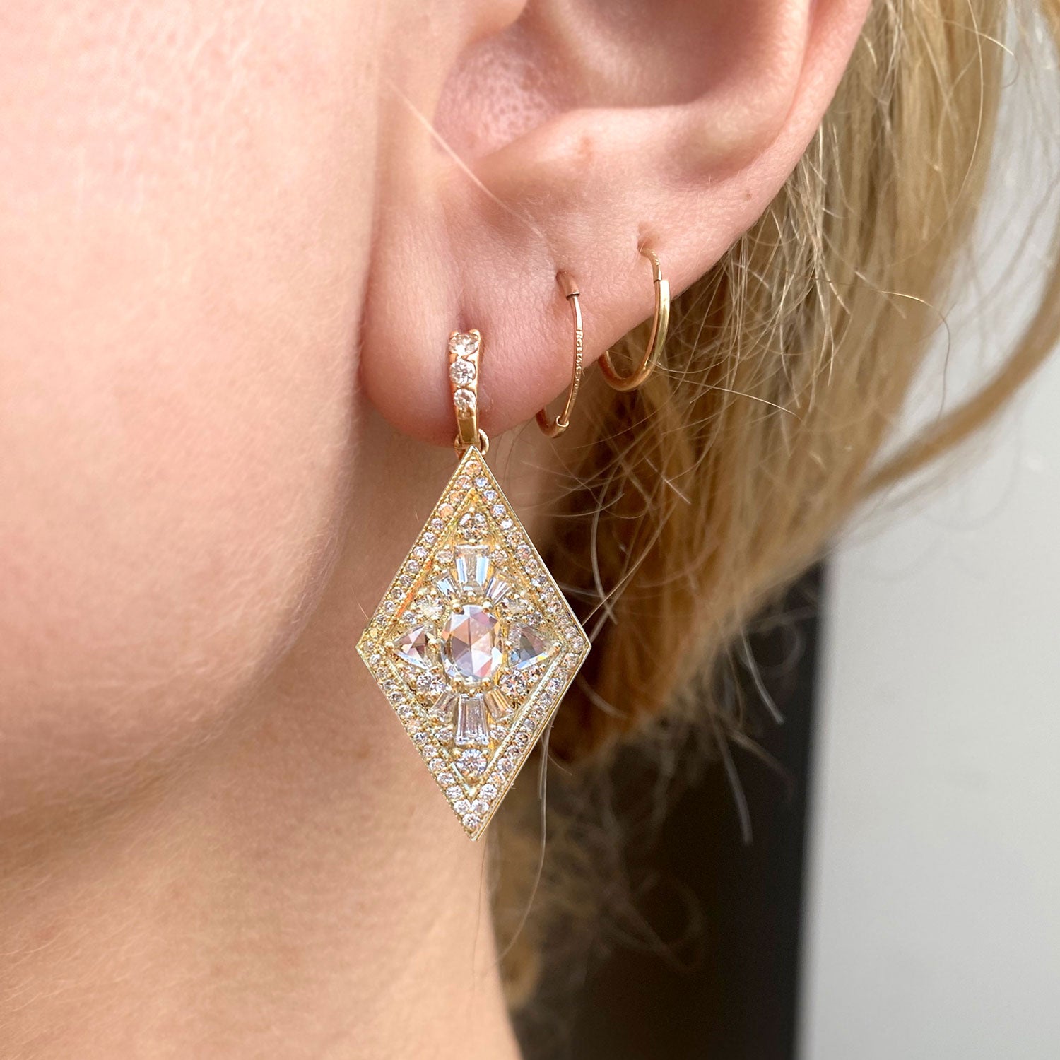 Kite Shape Diamond Mosaic Earrings