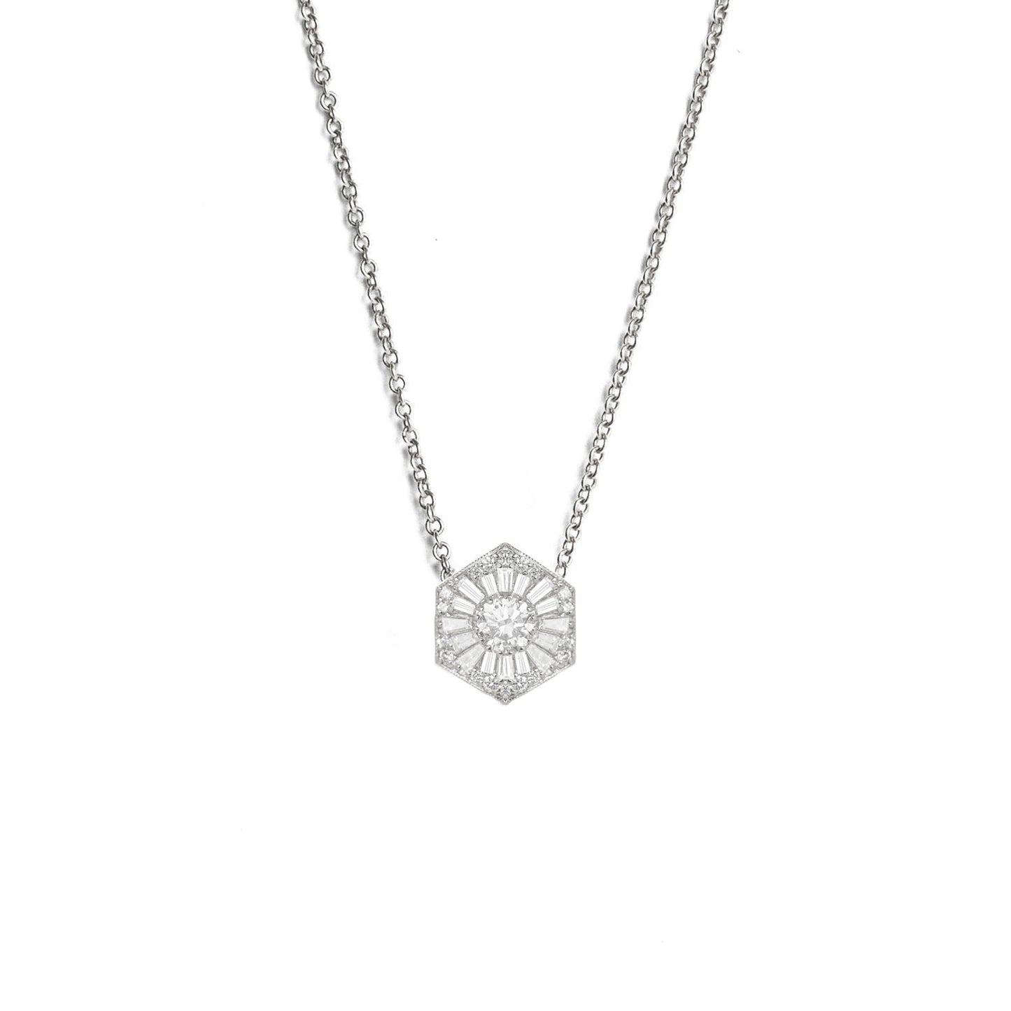 Hexagon Ballerina Round Brilliant Cut Diamond Mosaic Pendant