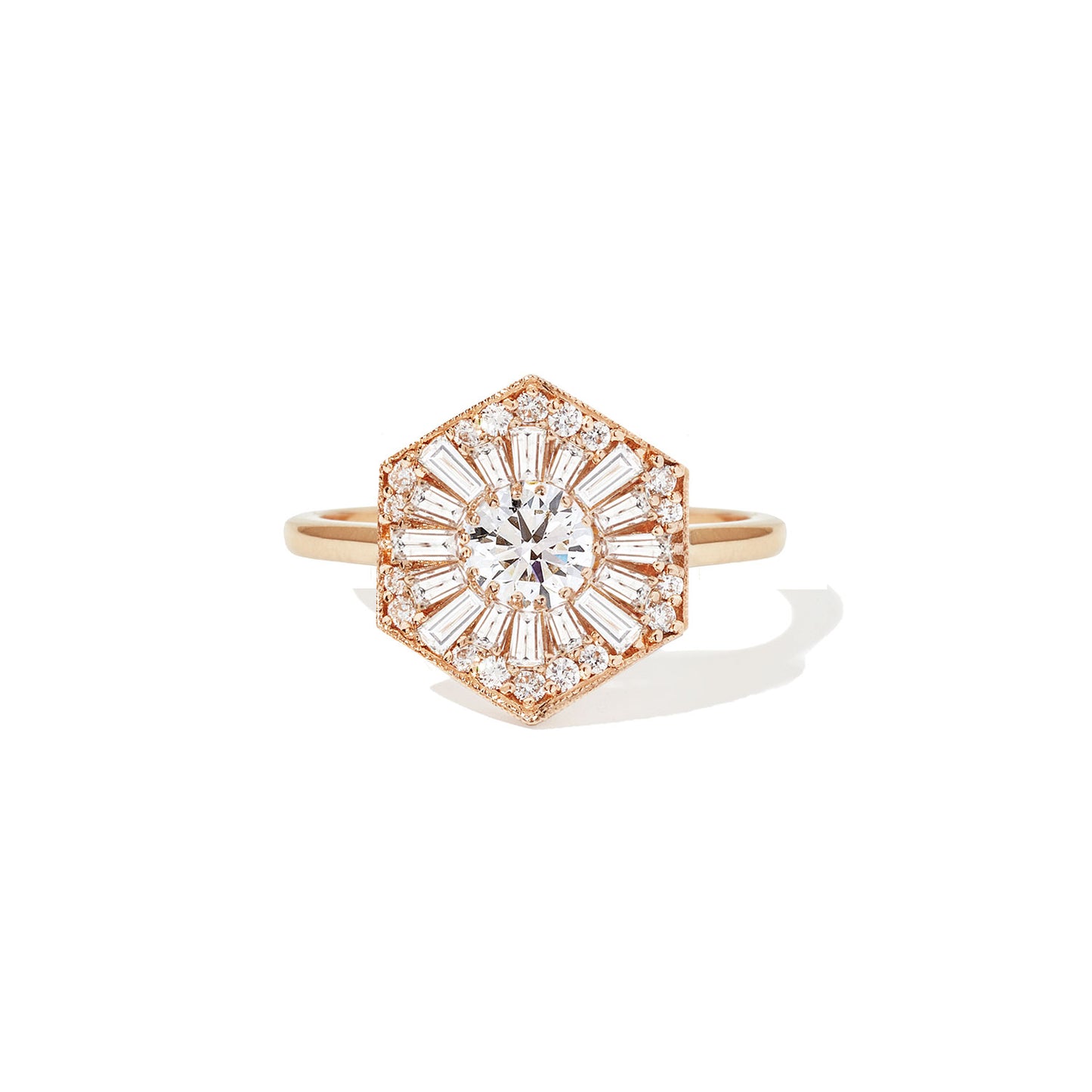 Hexagon Ballerina Round Brilliant Cut Diamond Mosaic Ring