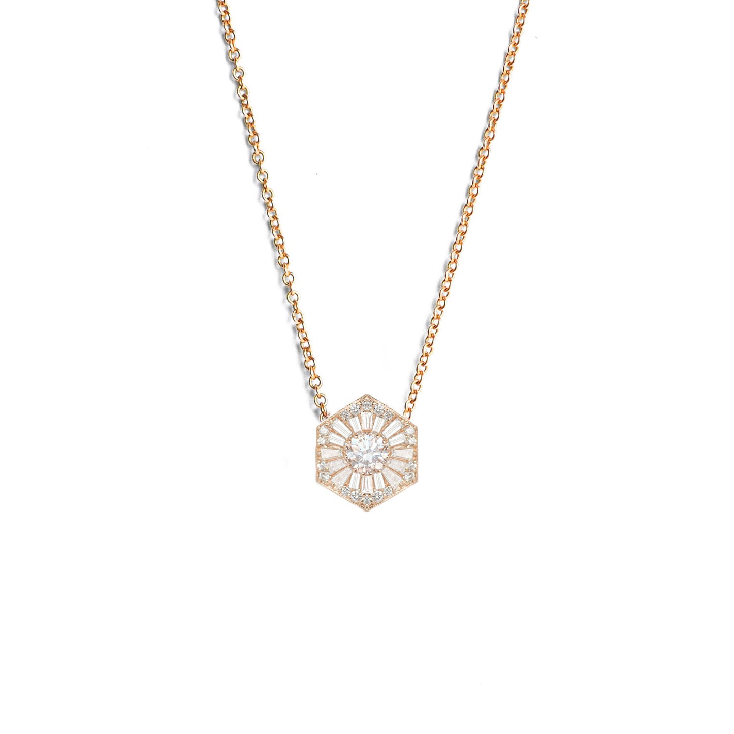 Hexagon Ballerina Round Brilliant Cut Diamond Mosaic Pendant